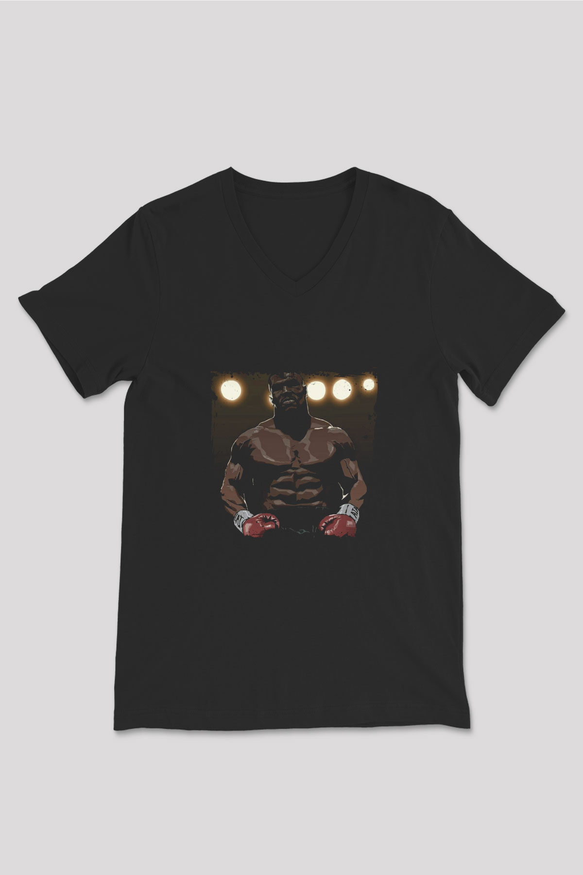 Mike Tyson Baskılı Unisex Siyah V Yaka Tişört
