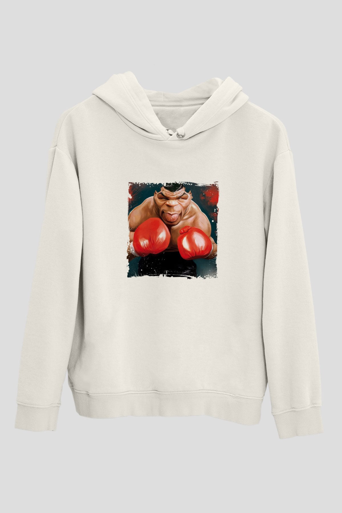Mike Tyson Unisex Baskılı Beyaz Kapüşonlu Sweatshirt