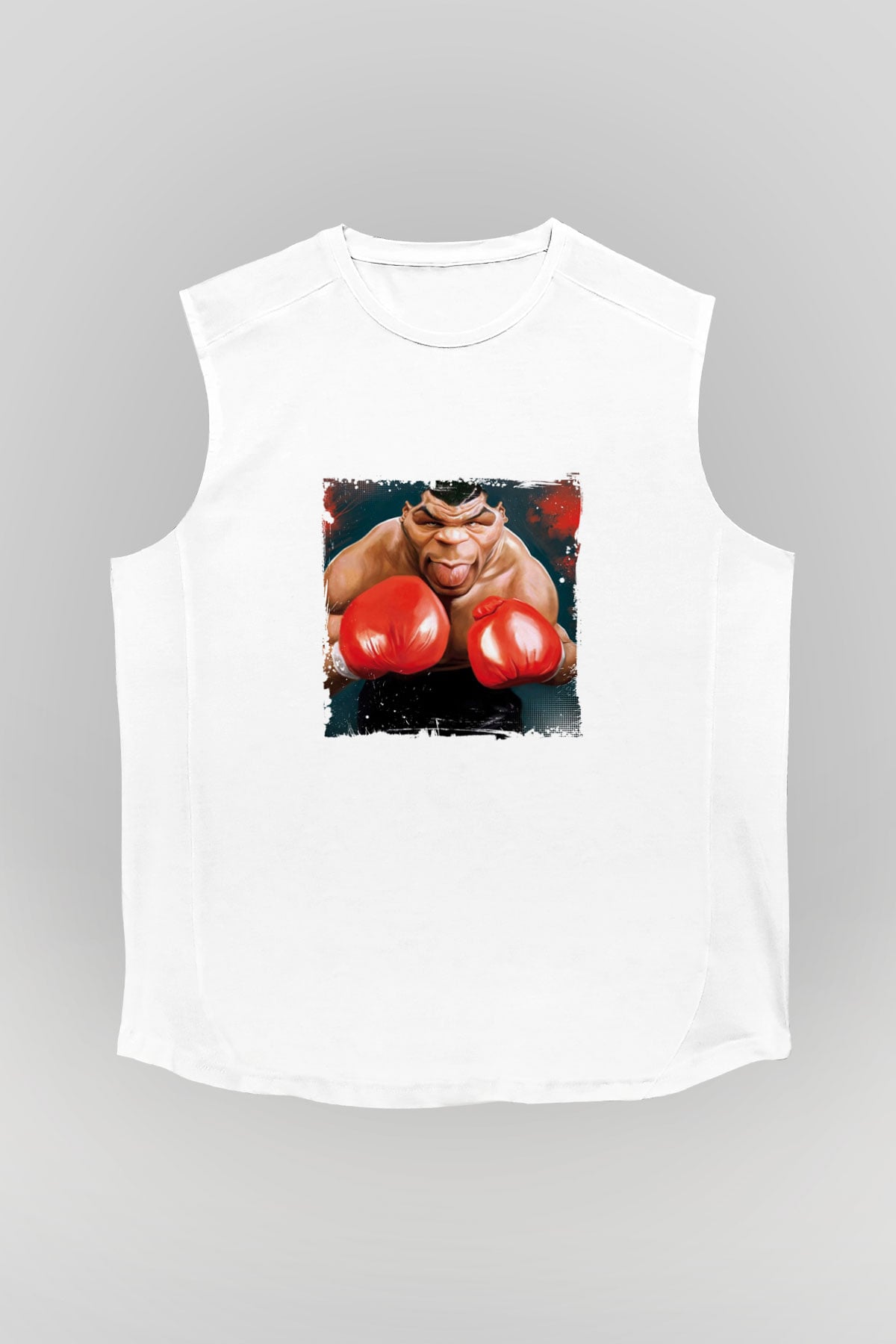 Mike Tyson Unisex Baskılı Beyaz Kolsuz Tişört