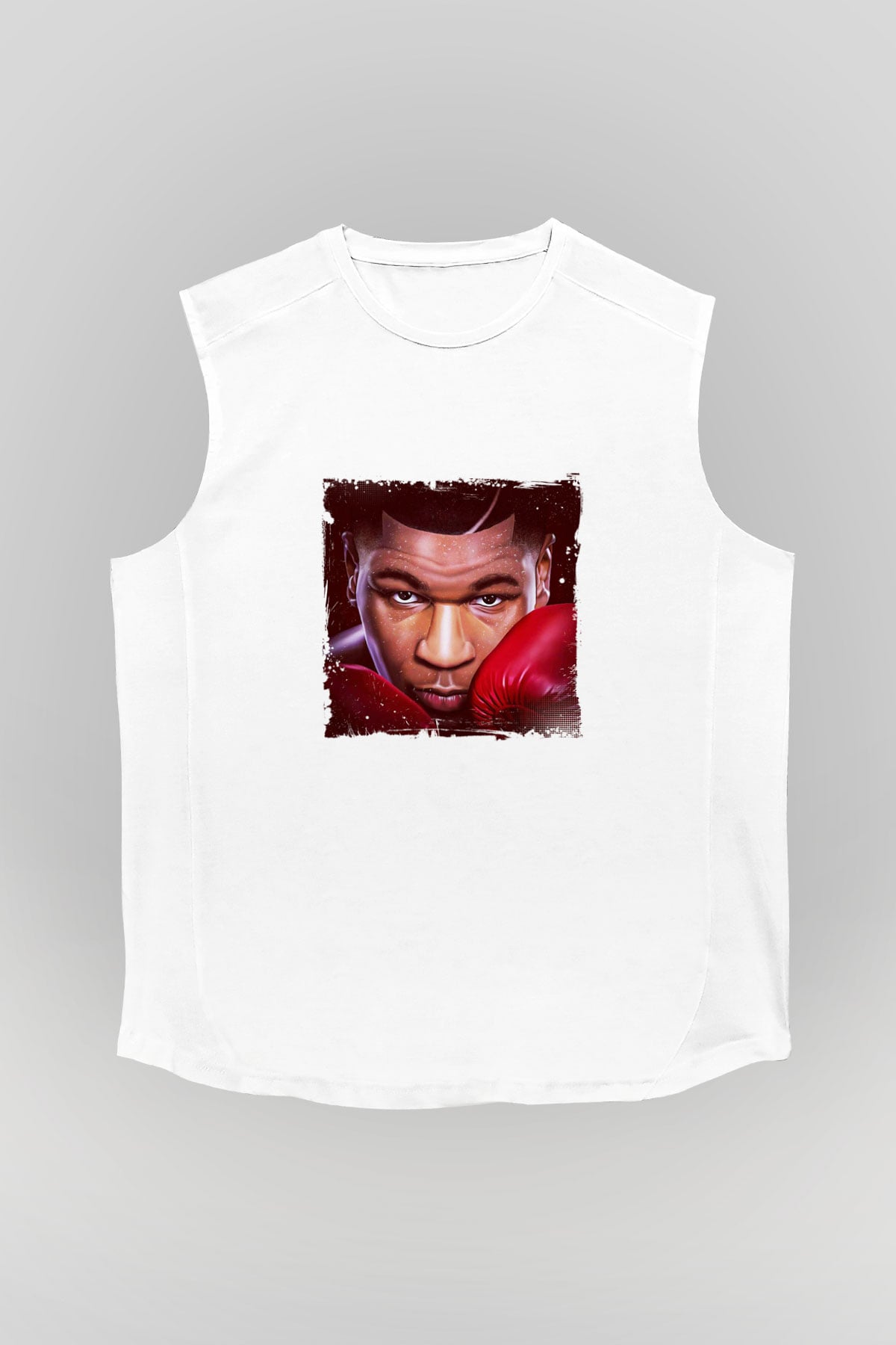 Mike Tyson Unisex Baskılı Beyaz Kolsuz Tişört