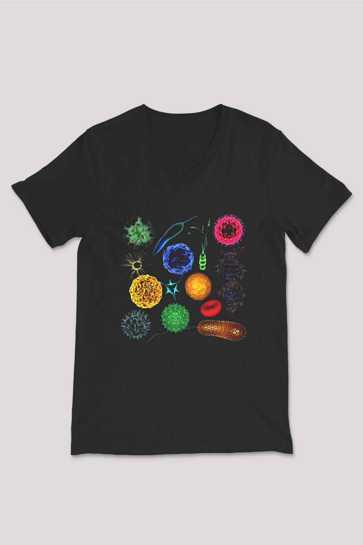 Mikrobiyolog Siyah Unisex V Yaka Tişört T-Shirt