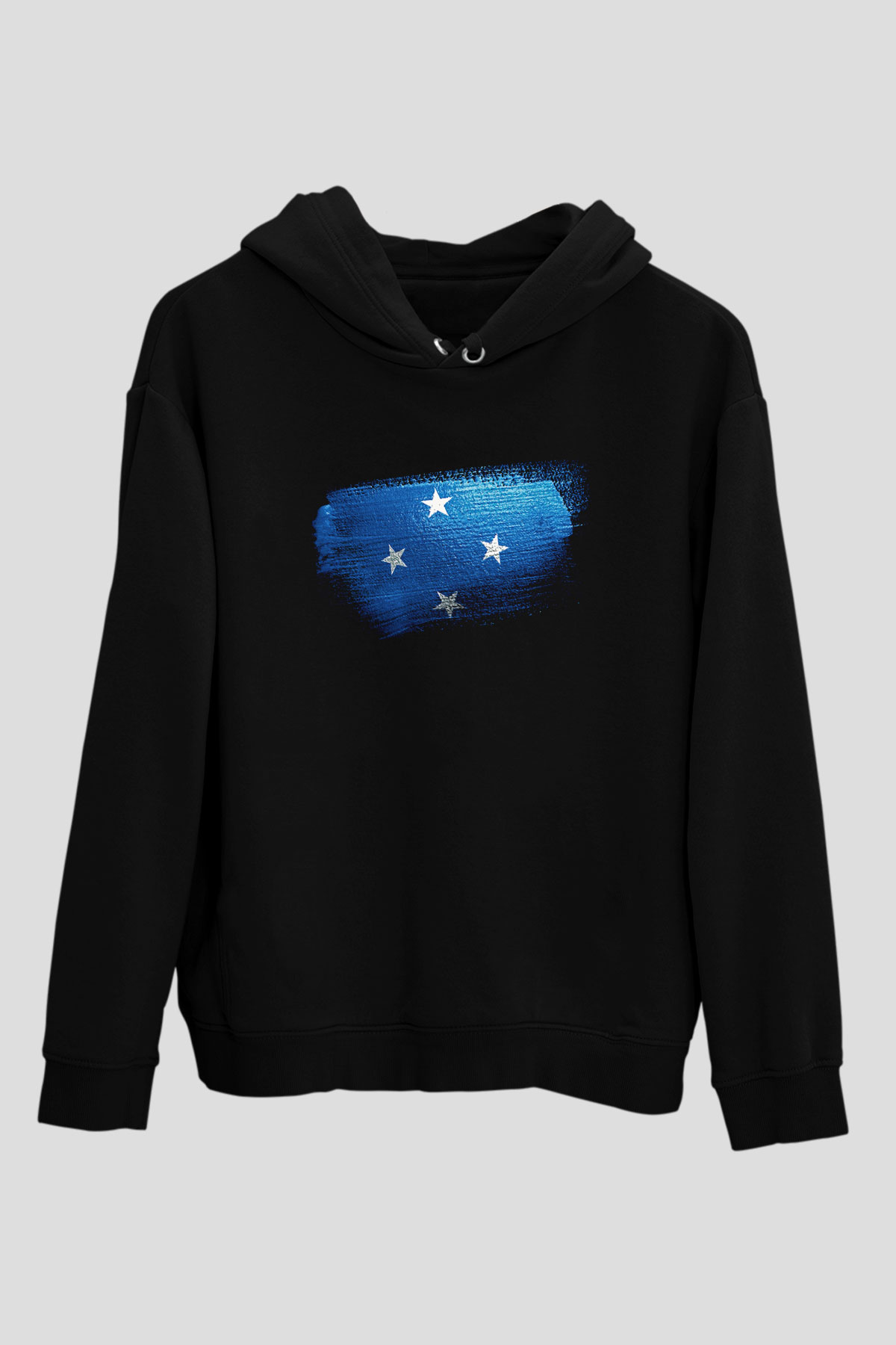 Mikronezya - Micronesia Bayrağı Baskılı Unisex Siyah Kapüşonlu Sweatshirt