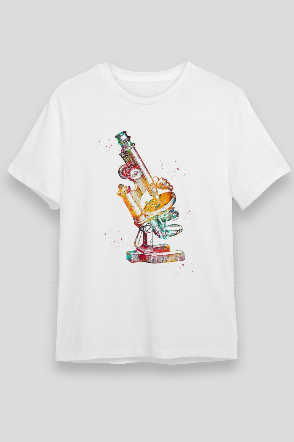 Mikroskop Baskılı Unisex Beyaz Tişört - Tshirt