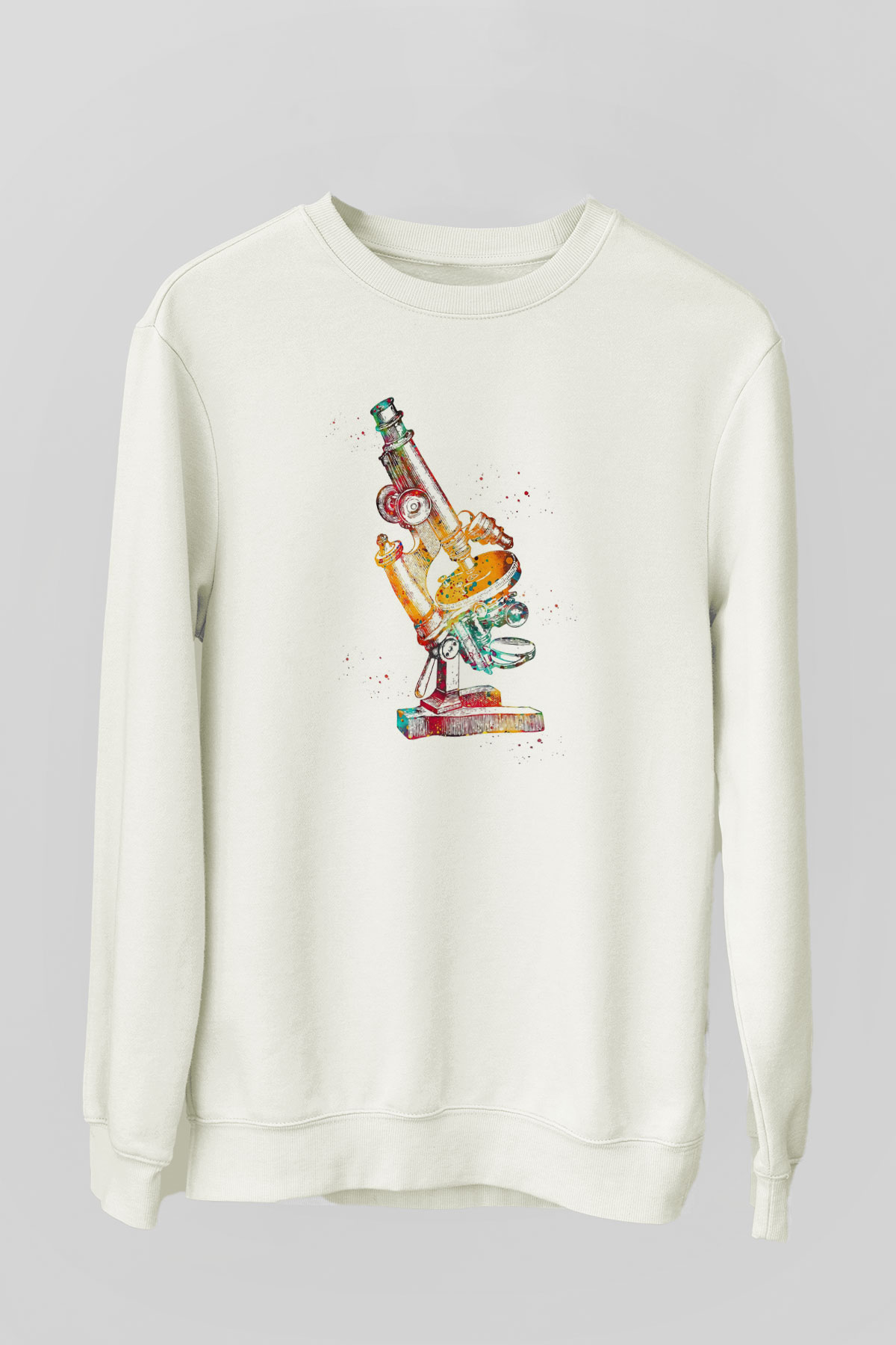 Mikroskop Baskılı Unisex Ekru Sweatshirt