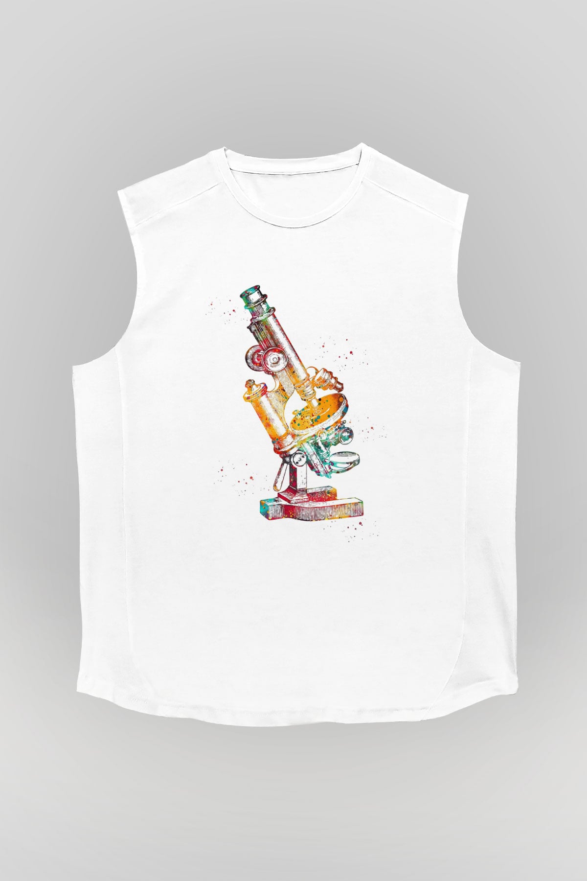 Mikroskop Baskılı Unisex Kolsuz Beyaz Tişört - Tshirt