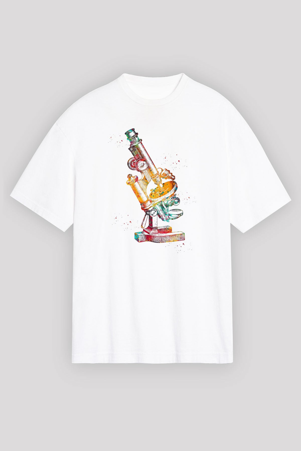 Mikroskop Baskılı Unisex Oversize Beyaz Tişört - Tshirt