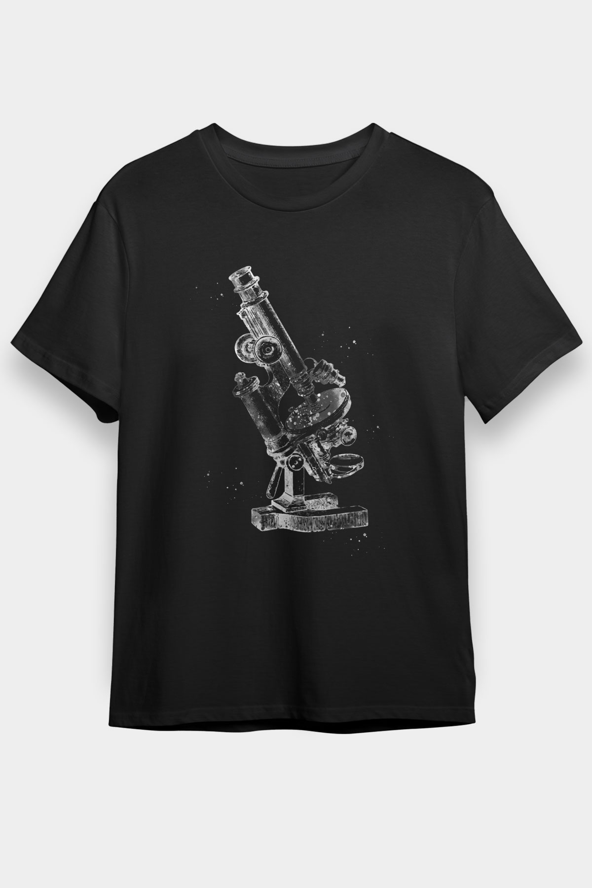 Mikroskop Baskılı Unisex Siyah Tişört - Tshirt