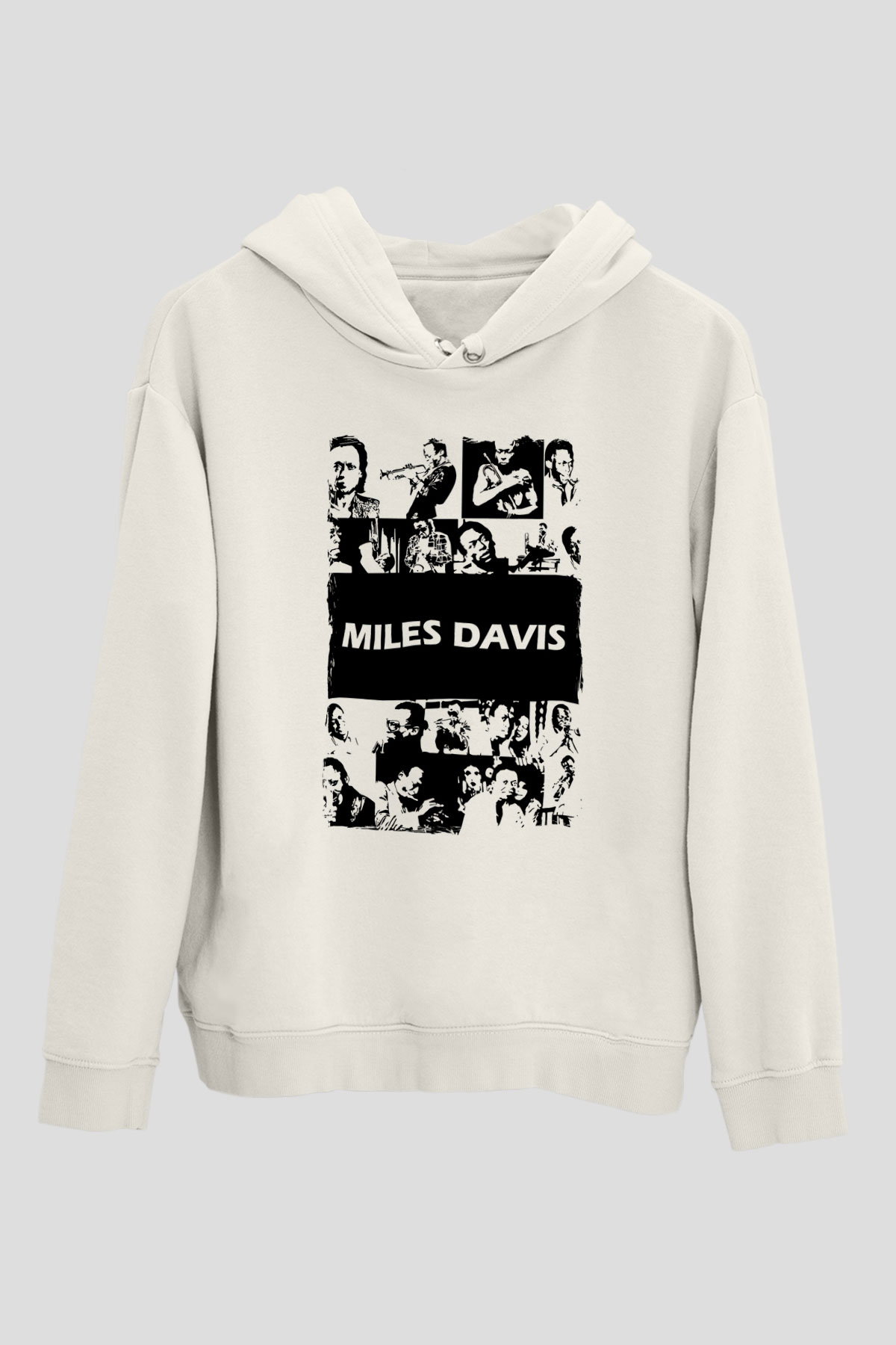 Miles Davis Baskılı Beyaz Unisex Kapüşonlu Sweatshirt