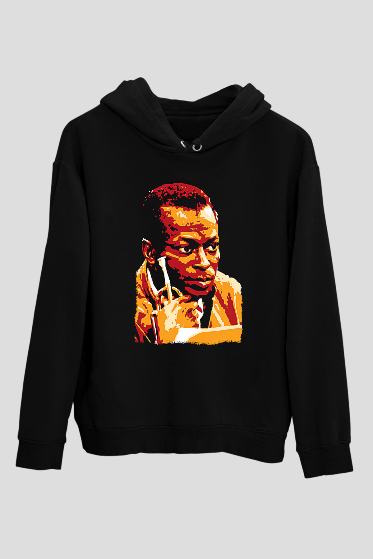 Miles Davis Baskılı Unisex Siyah Kapüşonlu Sweatshirt