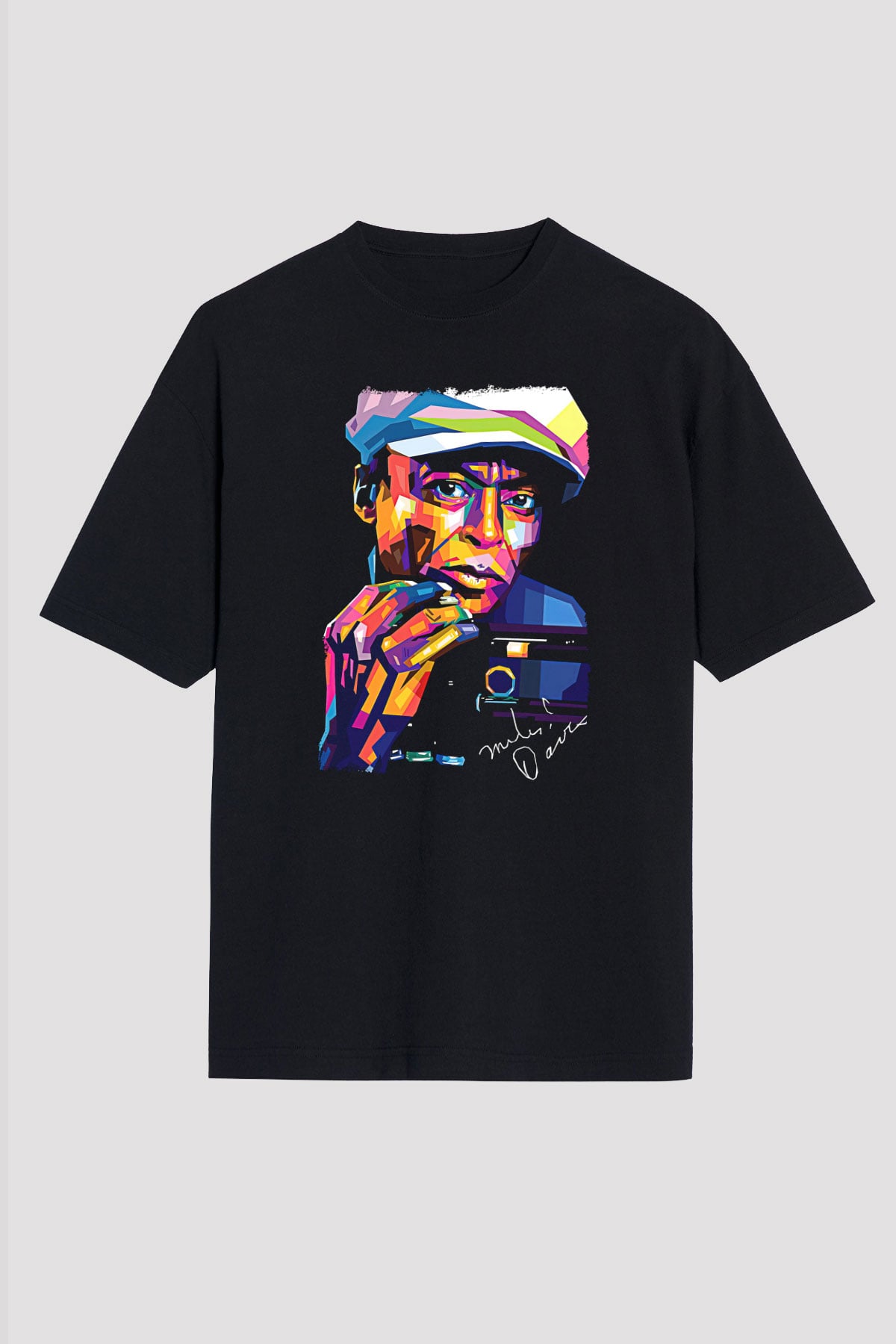 Miles Davis Baskılı Unisex Siyah Oversize Tişört - Tshirt