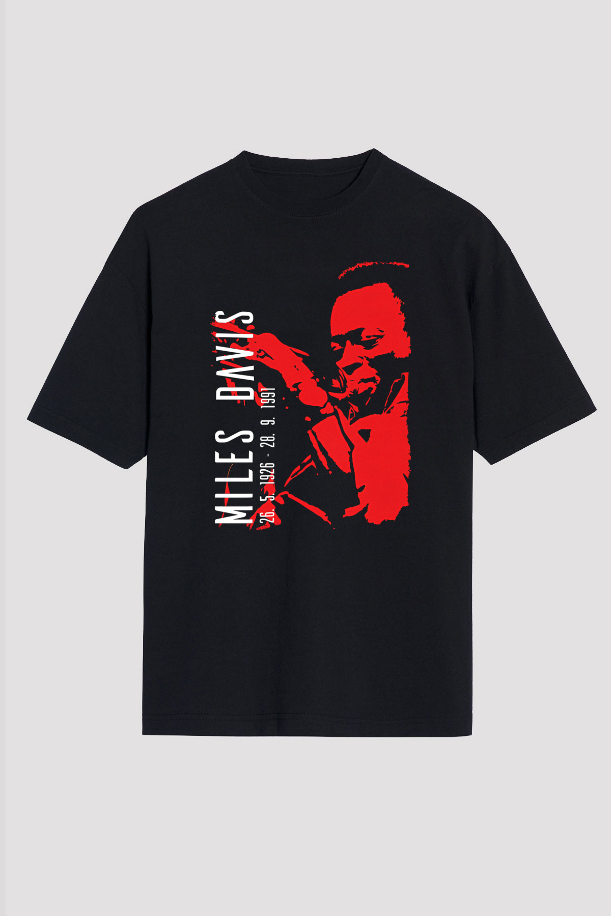 Miles Davis Baskılı Unisex Siyah Oversize Tişört - Tshirt