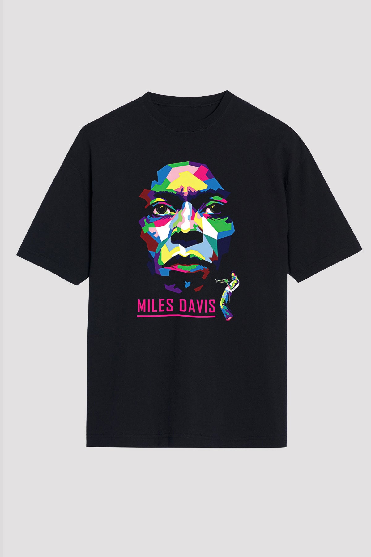 Miles Davis Baskılı Unisex Siyah Oversize Tişört - Tshirt