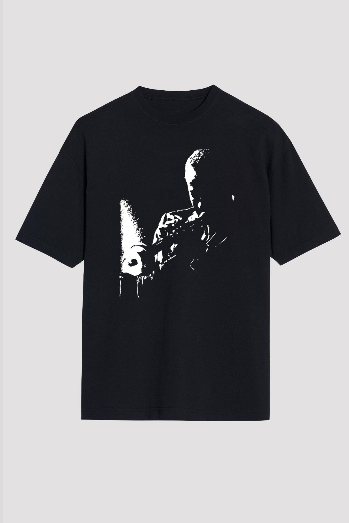 Miles Davis Baskılı Unisex Siyah Oversize Tişört - Tshirt