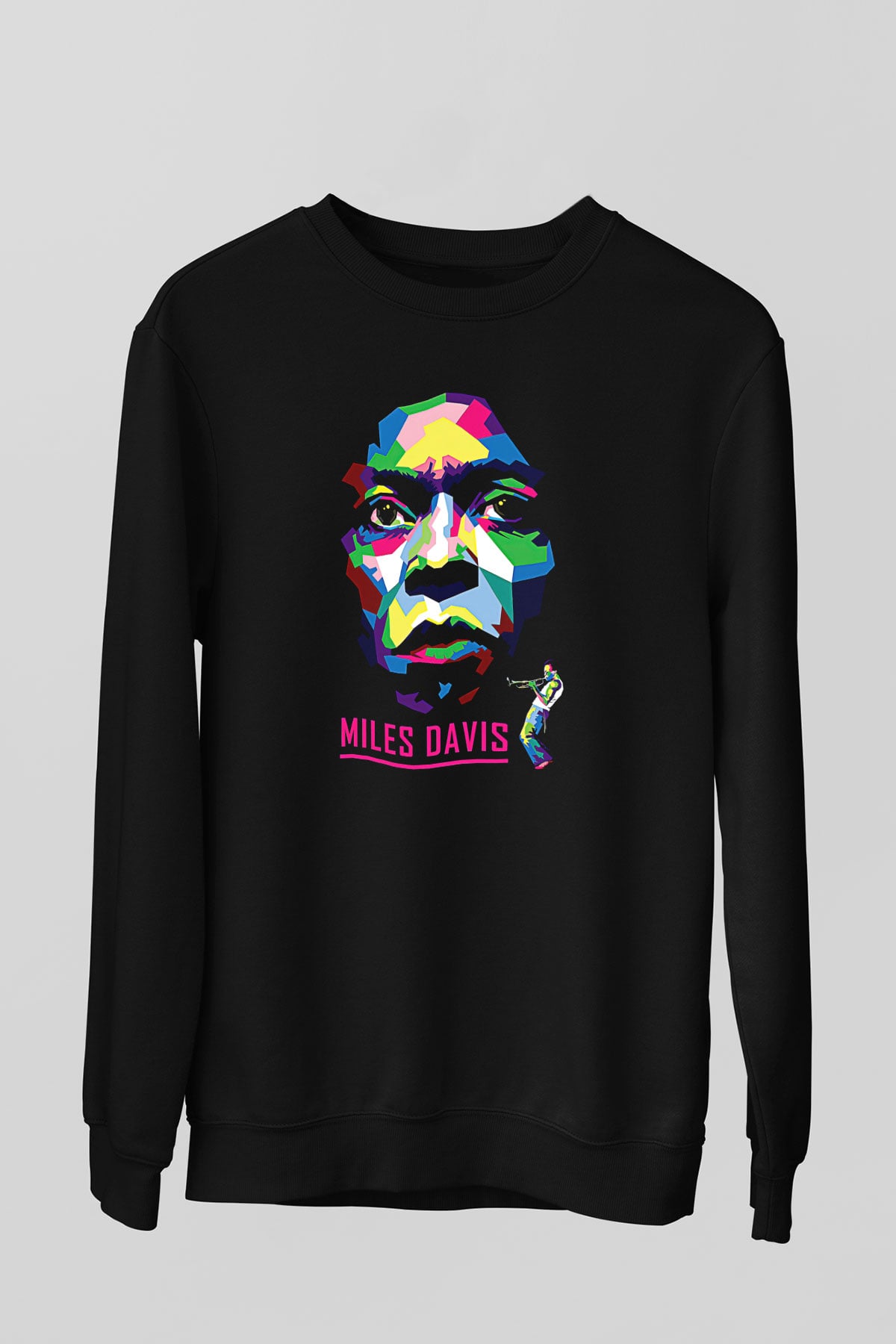 Miles Davis Baskılı Unisex Siyah Sweatshirt