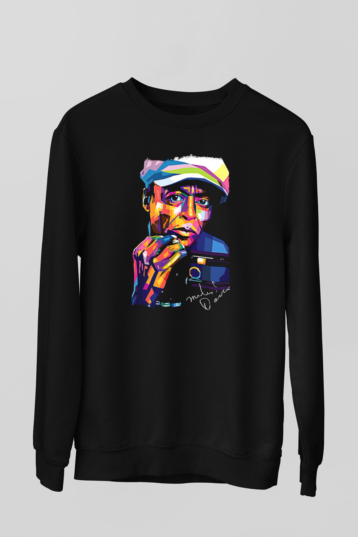 Miles Davis Baskılı Unisex Siyah Sweatshirt