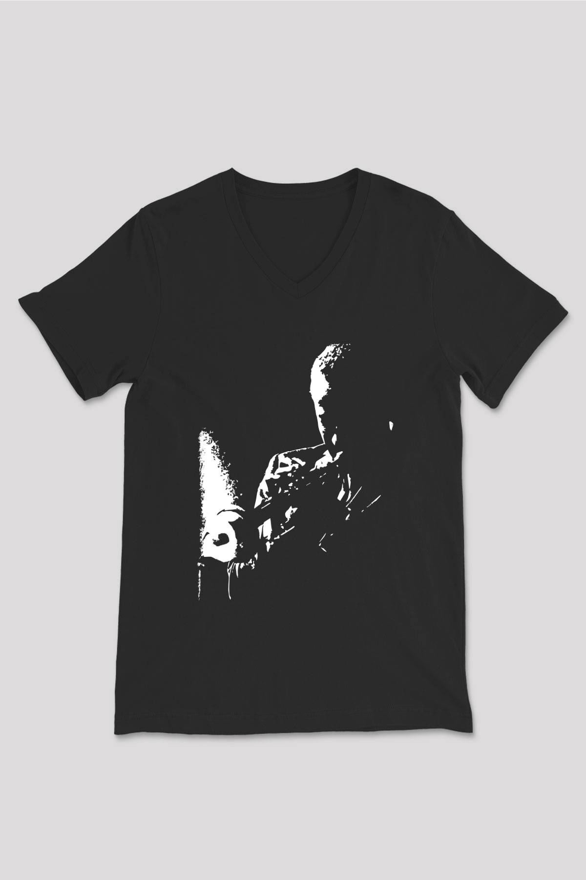 Miles Davis Baskılı Unisex Siyah V Yaka Tişört - Tshirt
