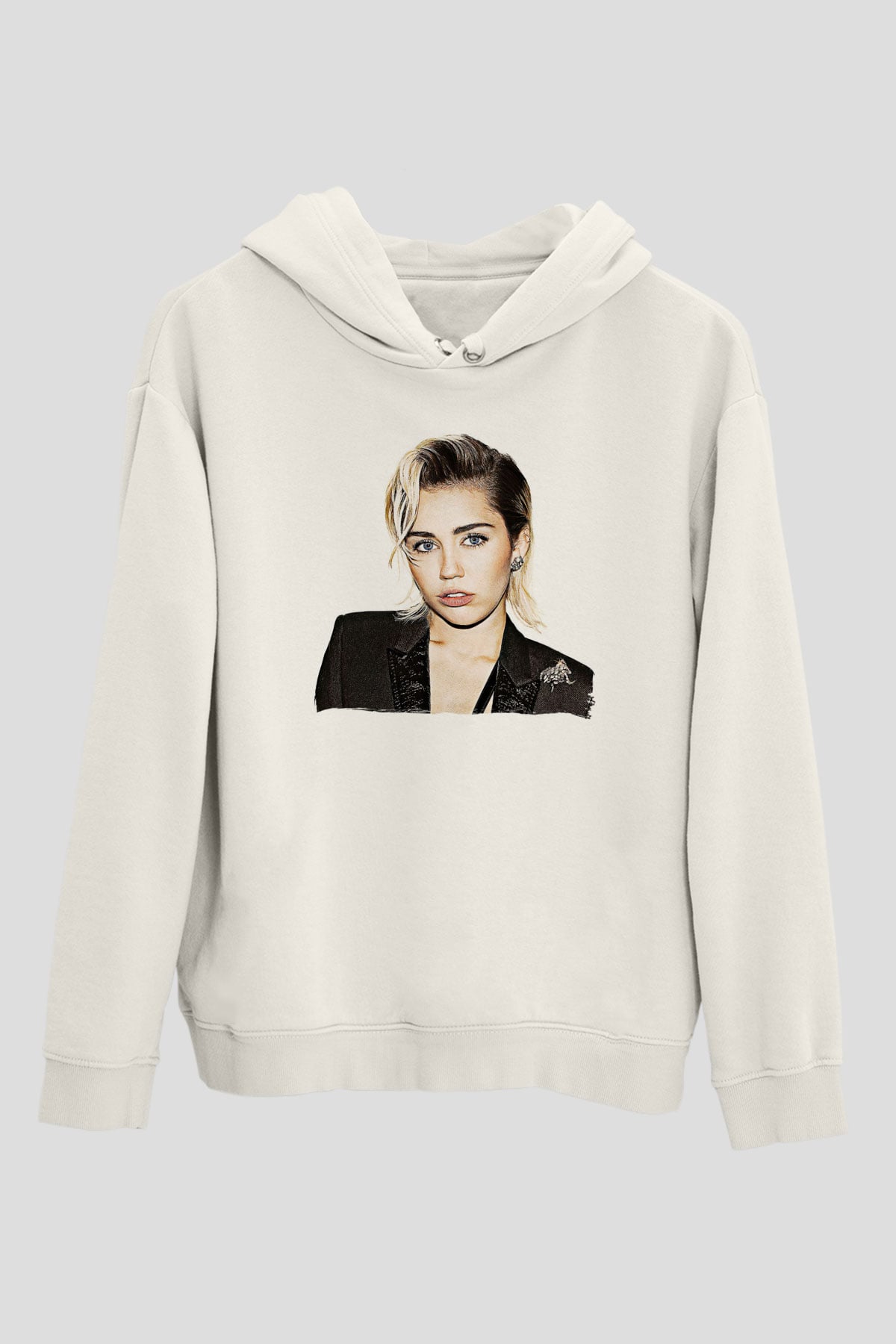 Miley Cyrus Baskılı Beyaz Unisex Kapüşonlu Sweatshirt