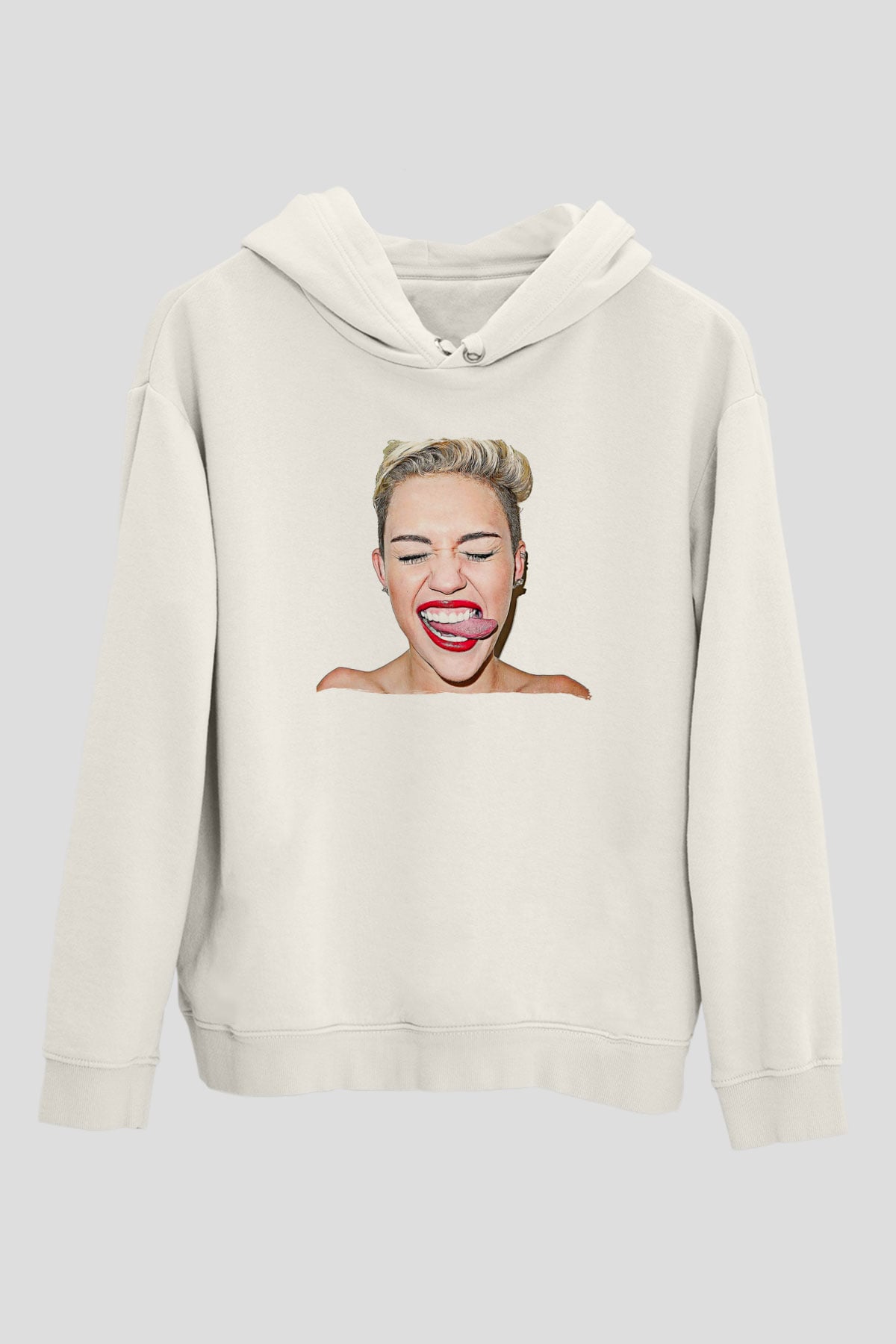 Miley Cyrus Baskılı Beyaz Unisex Kapüşonlu Sweatshirt