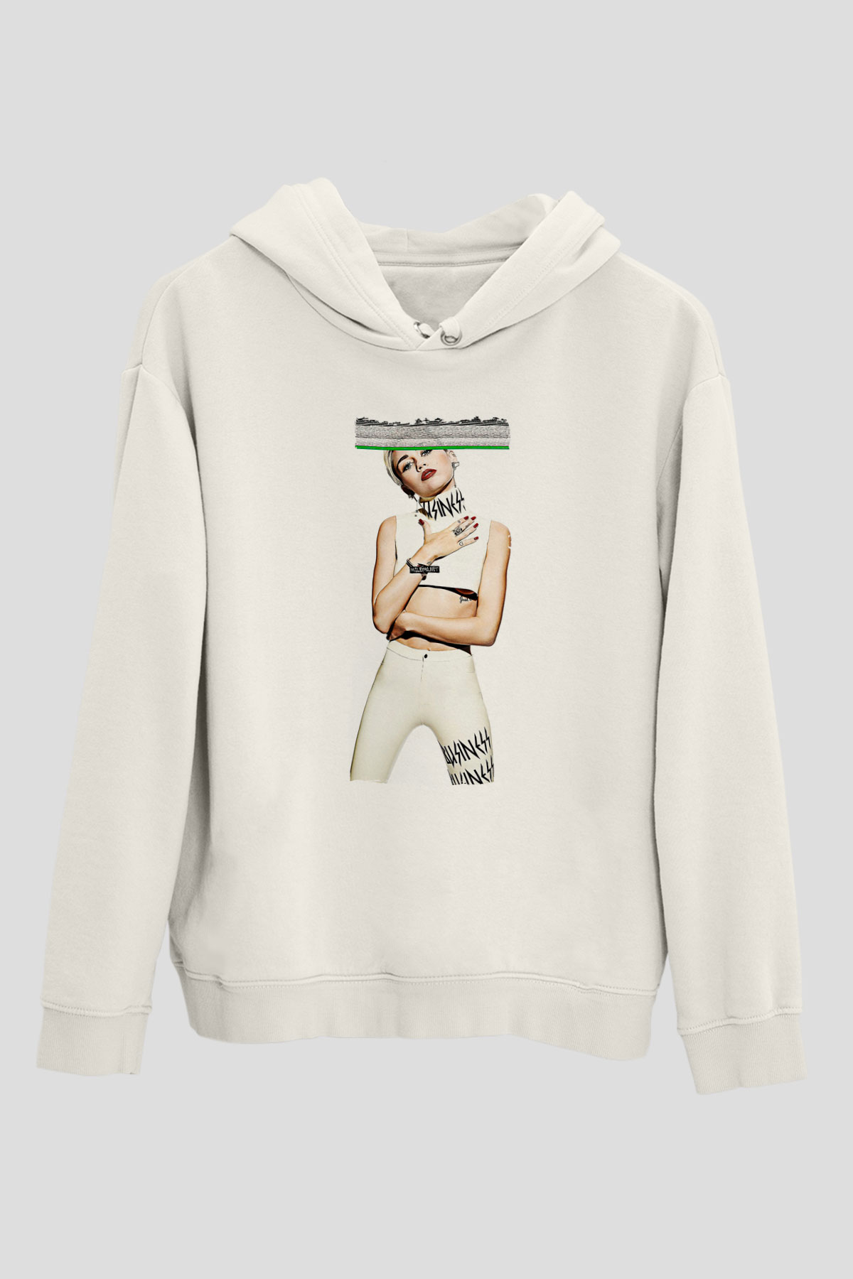 Miley Cyrus Baskılı Beyaz Unisex Kapüşonlu Sweatshirt