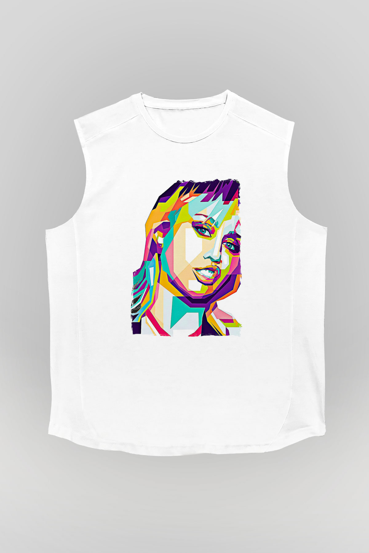 Miley Cyrus Baskılı Beyaz Unisex Kolsuz Tişört - Tshirt