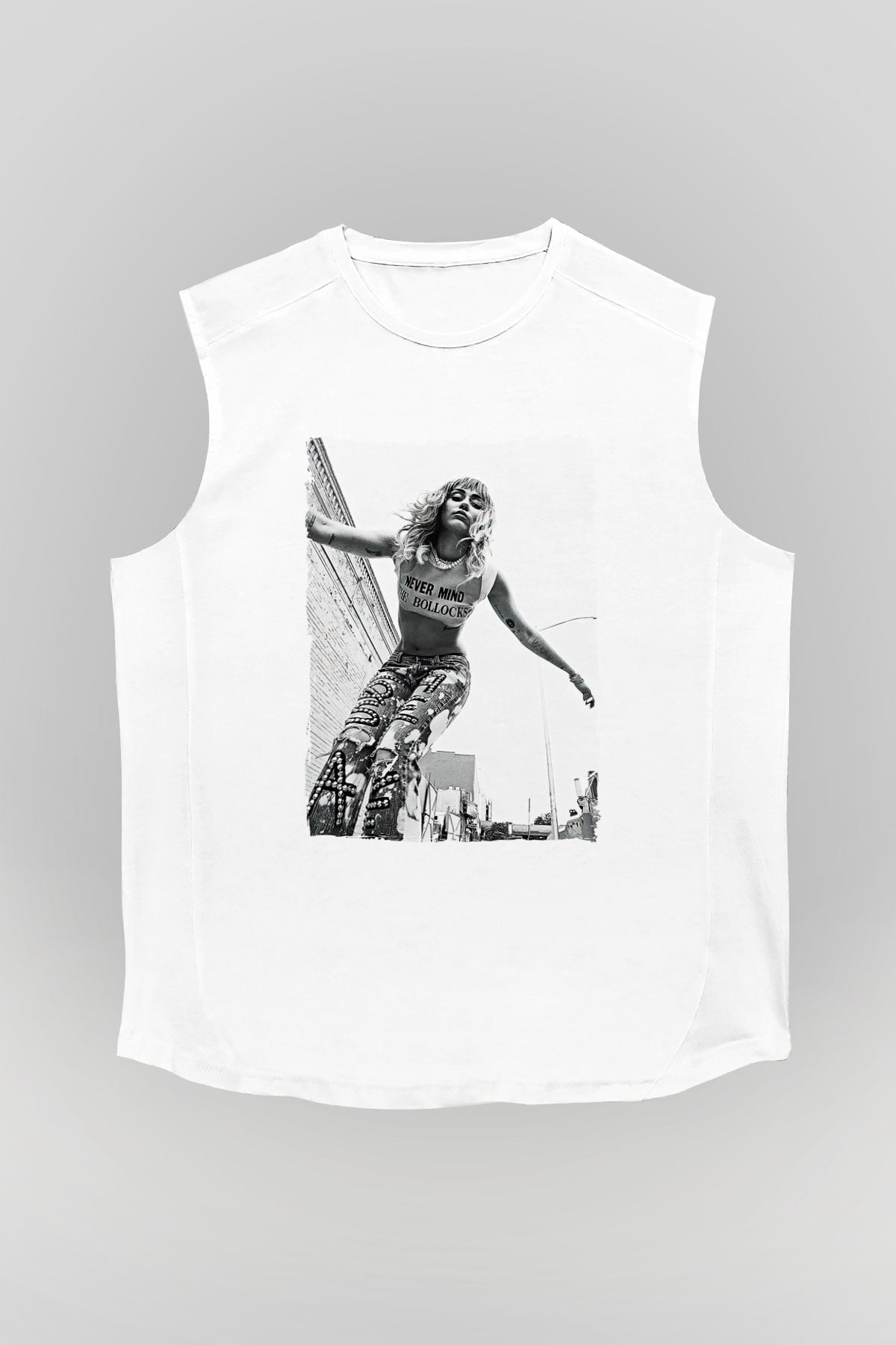 Miley Cyrus Baskılı Beyaz Unisex Kolsuz Tişört - Tshirt