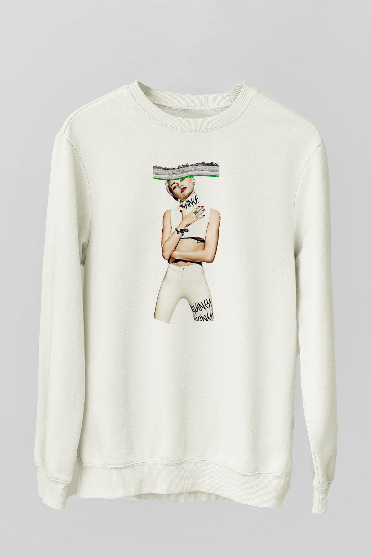 Miley Cyrus Baskılı Beyaz Unisex Sweatshirt