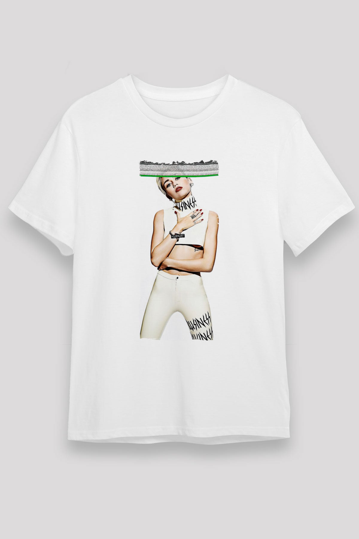 Miley Cyrus Baskılı Unisex Beyaz Tişört - Tshirt