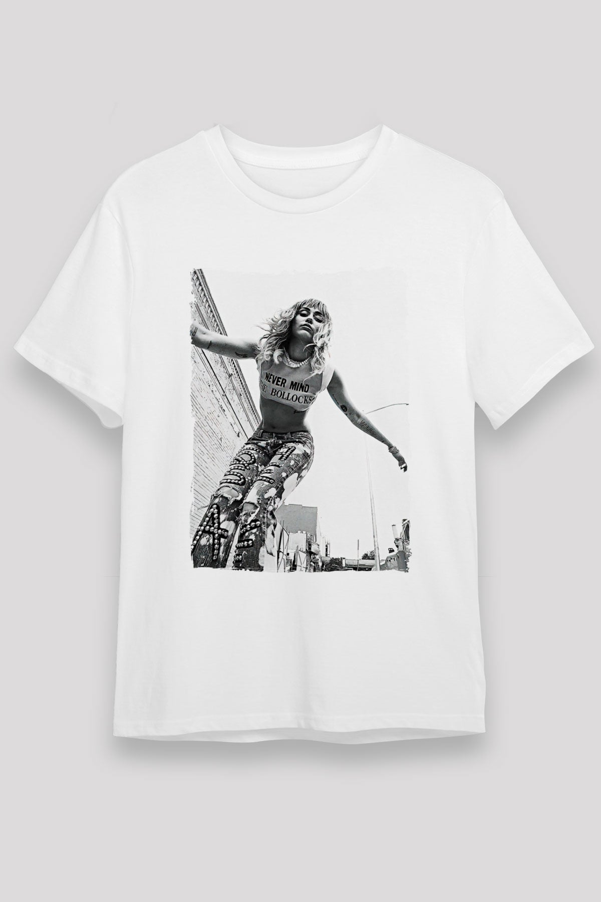 Miley Cyrus Baskılı Unisex Beyaz Tişört - Tshirt