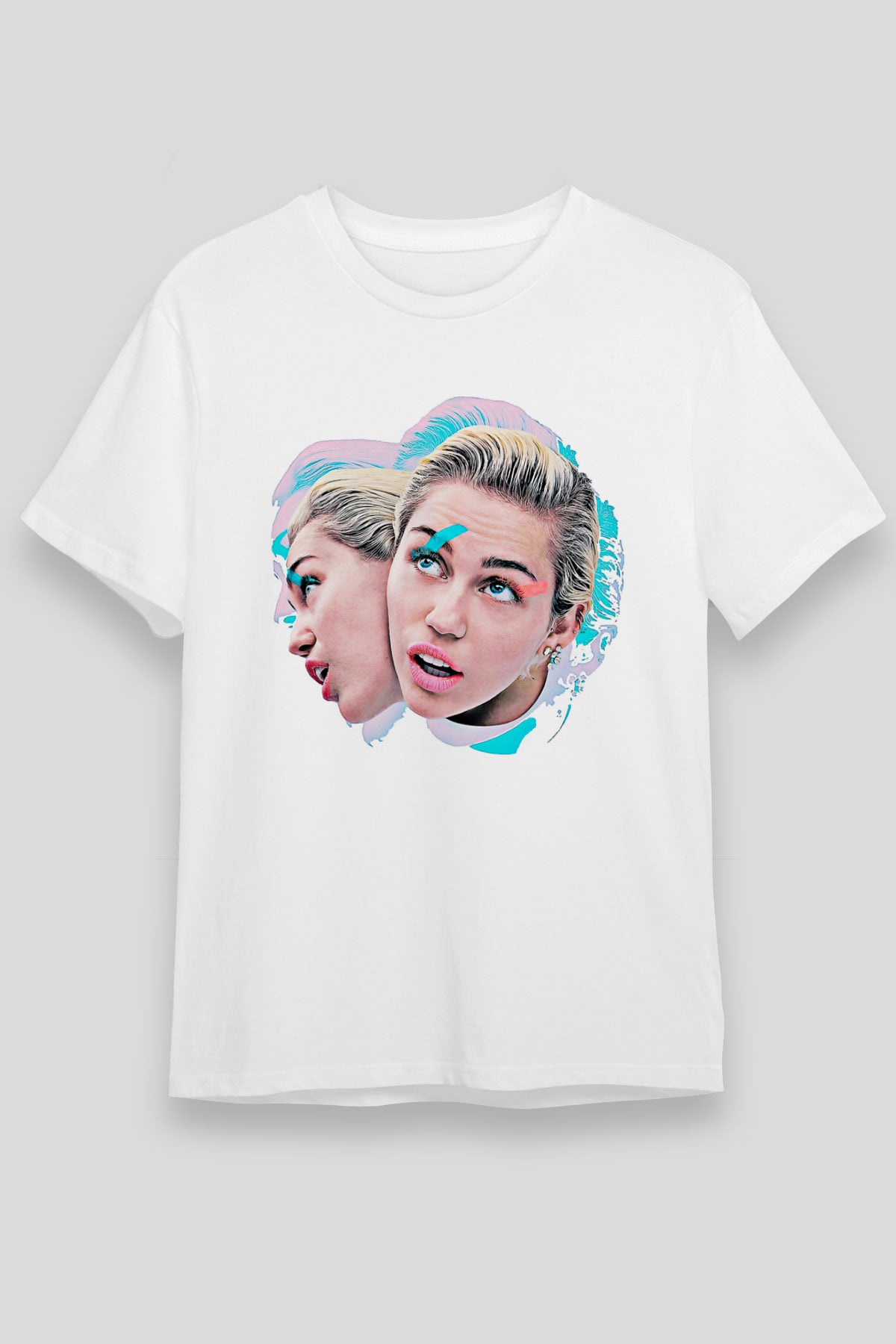Miley Cyrus Baskılı Unisex Beyaz Tişört - Tshirt