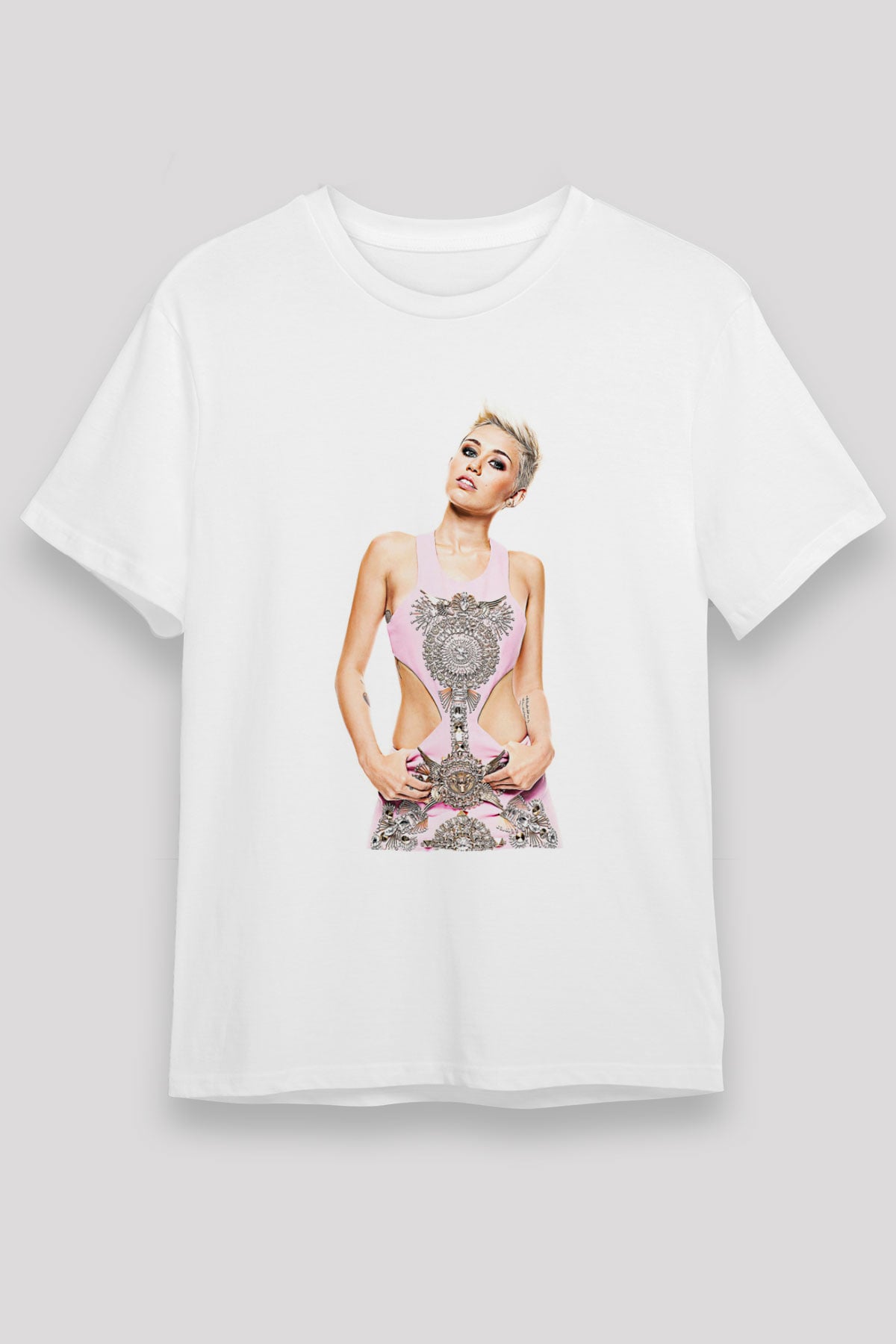 Miley Cyrus Baskılı Unisex Beyaz Tişört - Tshirt