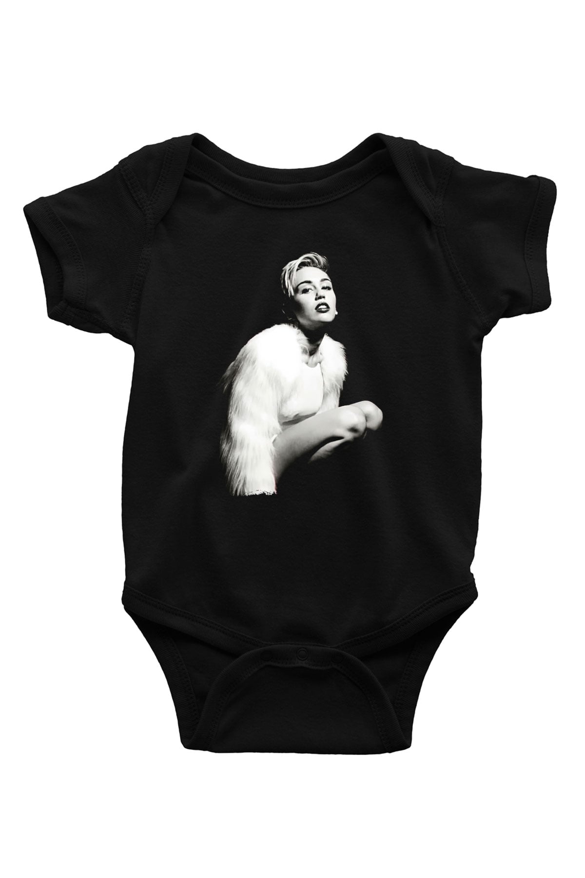 Miley Cyrus Baskılı Unisex Siyah Bebek Body - Zıbın