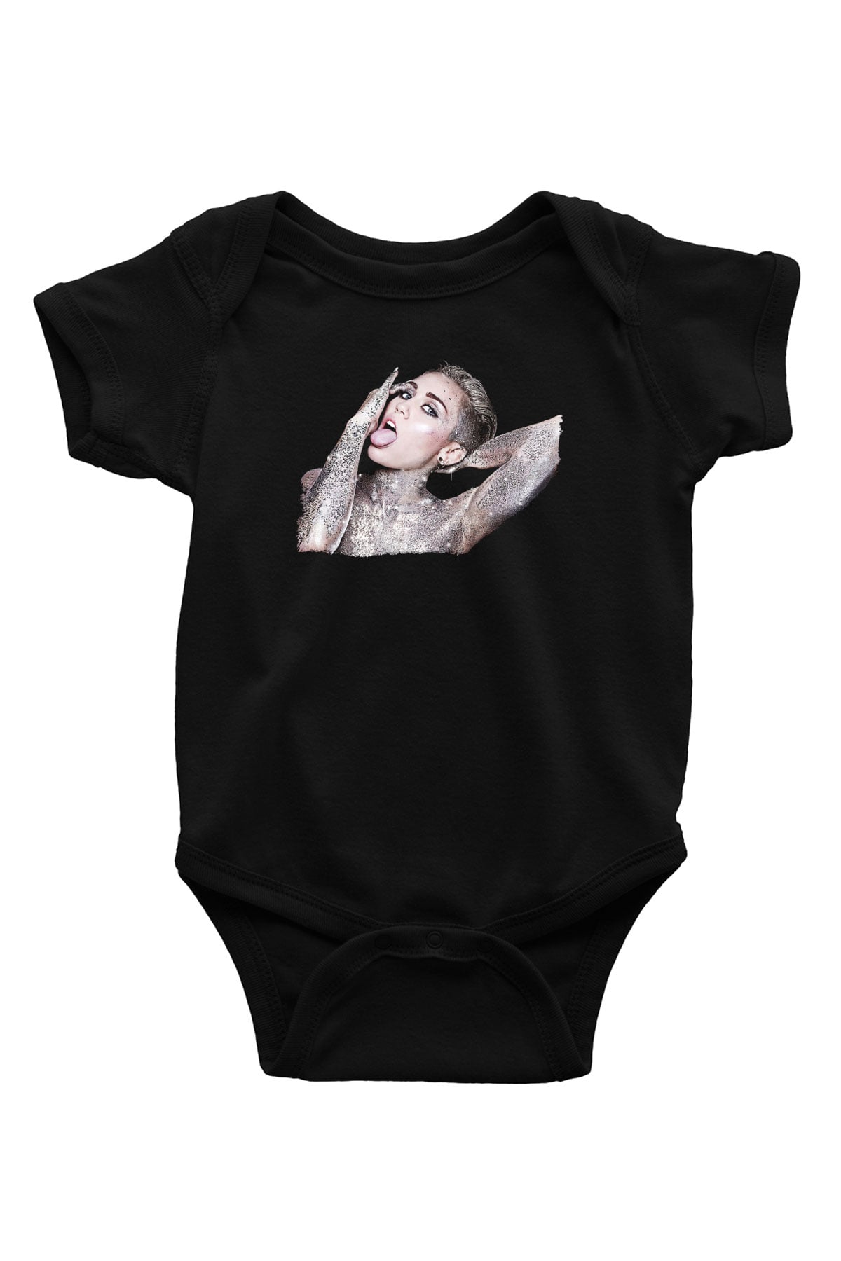 Miley Cyrus Baskılı Unisex Siyah Bebek Body - Zıbın