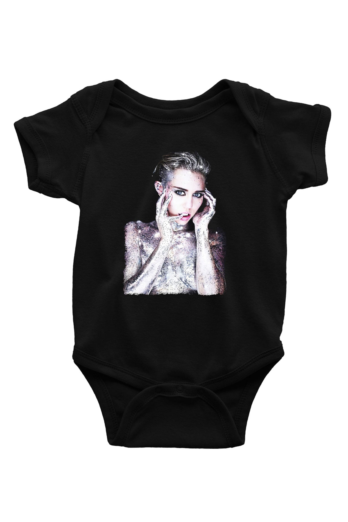 Miley Cyrus Baskılı Unisex Siyah Bebek Body - Zıbın
