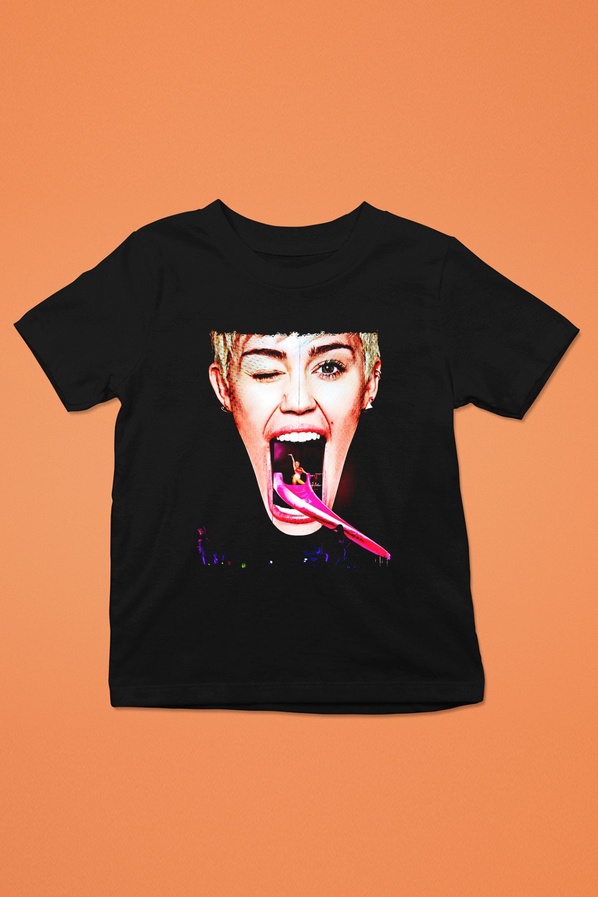 Miley Cyrus Baskılı Unisex Siyah Çocuk Tişört - Tshirt