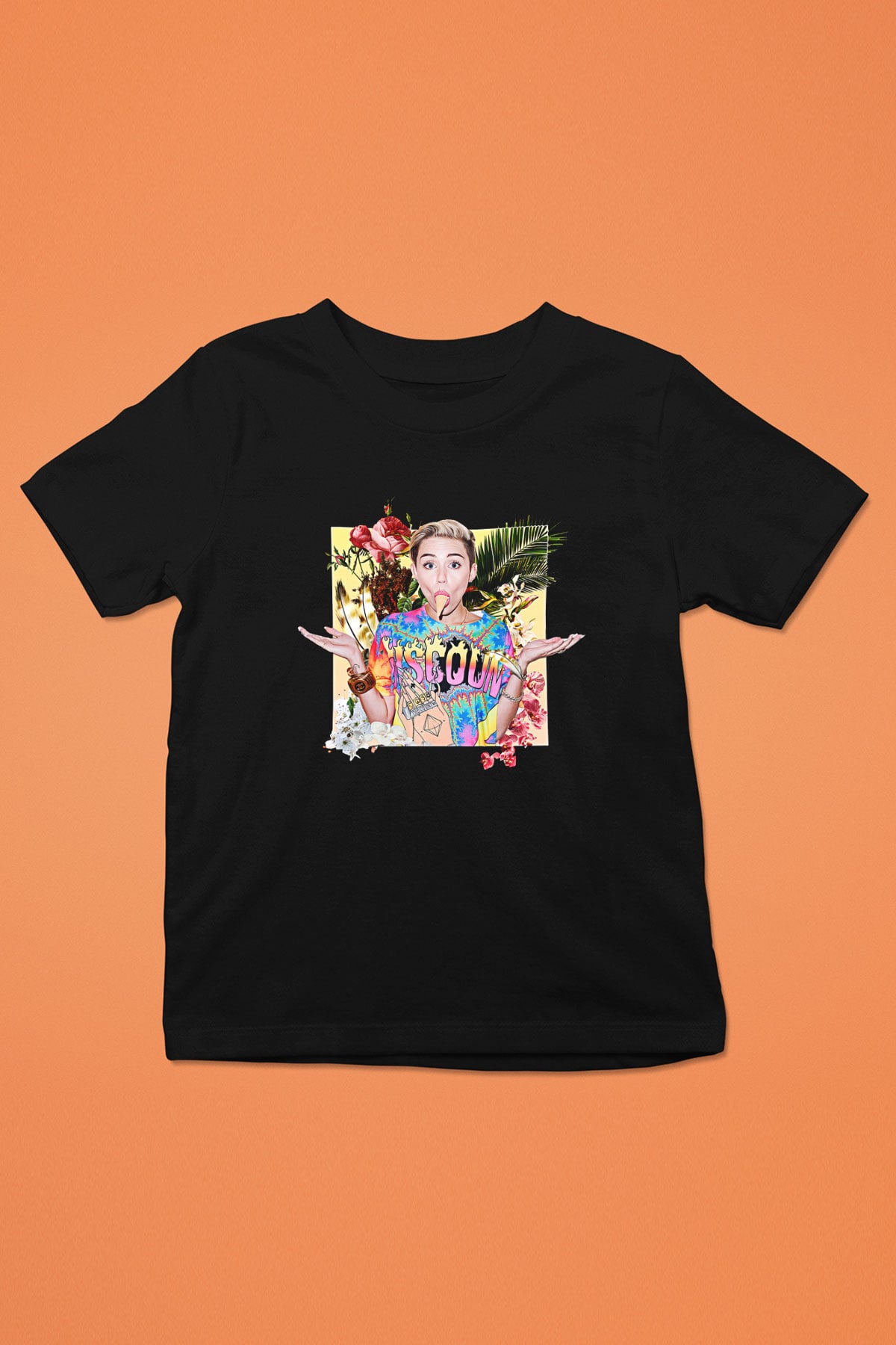 Miley Cyrus Baskılı Unisex Siyah Çocuk Tişört - Tshirt