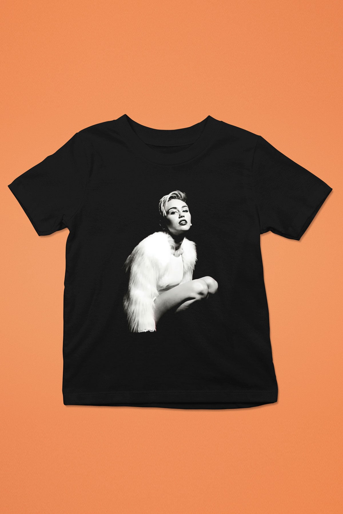 Miley Cyrus Baskılı Unisex Siyah Çocuk Tişört - Tshirt