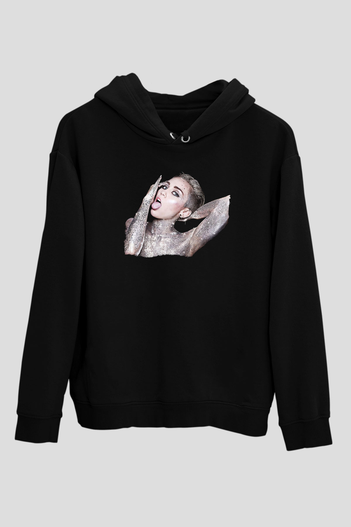 Miley Cyrus Baskılı Unisex Siyah Hoodie