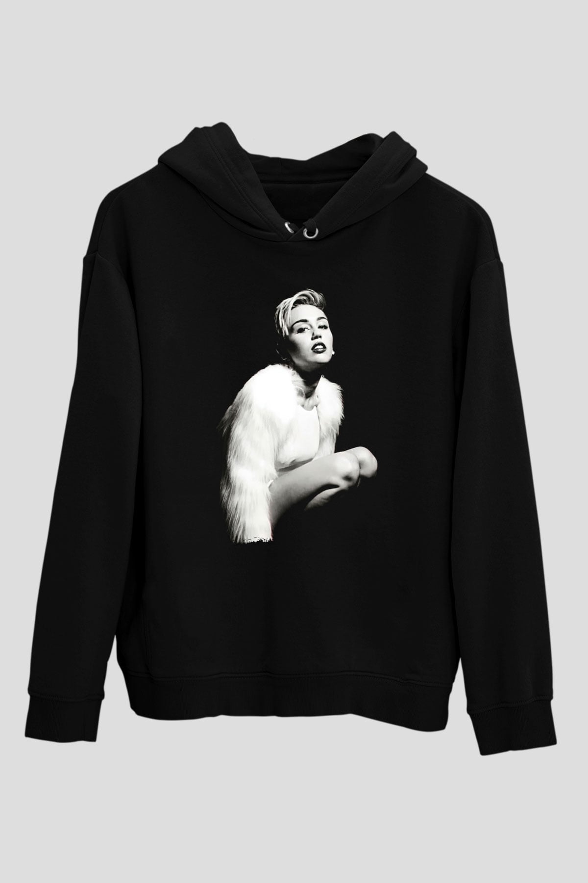 Miley Cyrus Baskılı Unisex Siyah Hoodie
