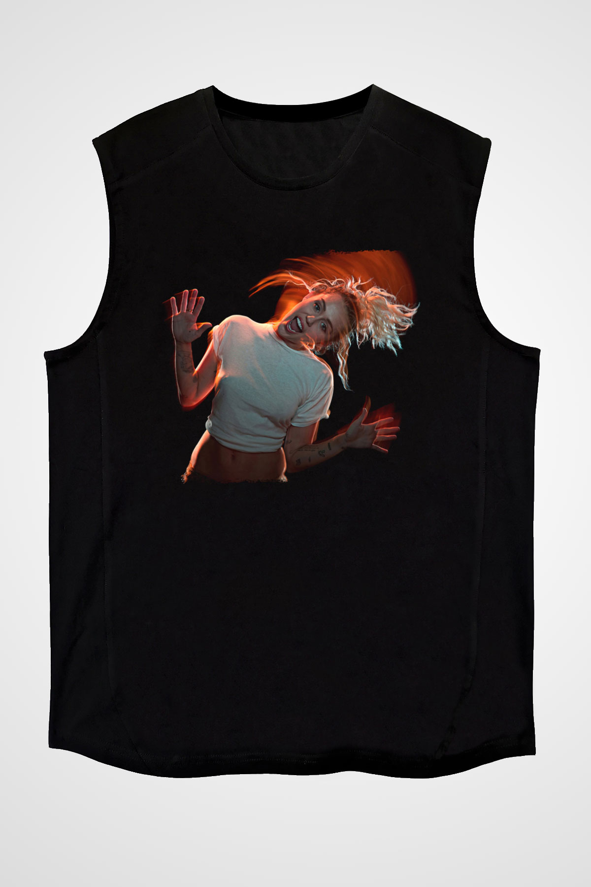 Miley Cyrus Baskılı Unisex Siyah Kolsuz Tişört - Tshirt