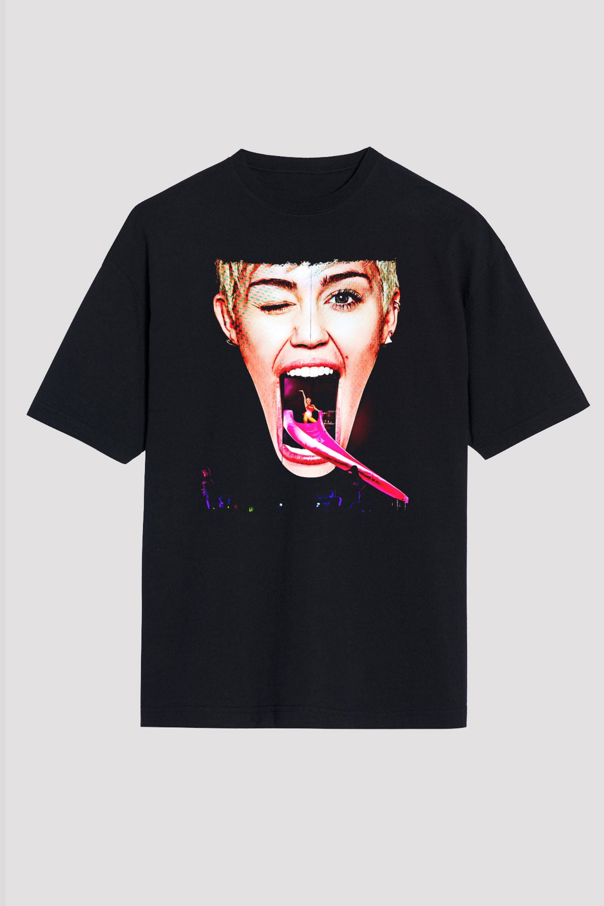Miley Cyrus Baskılı Unisex Siyah Oversize Tişört - Tshirt