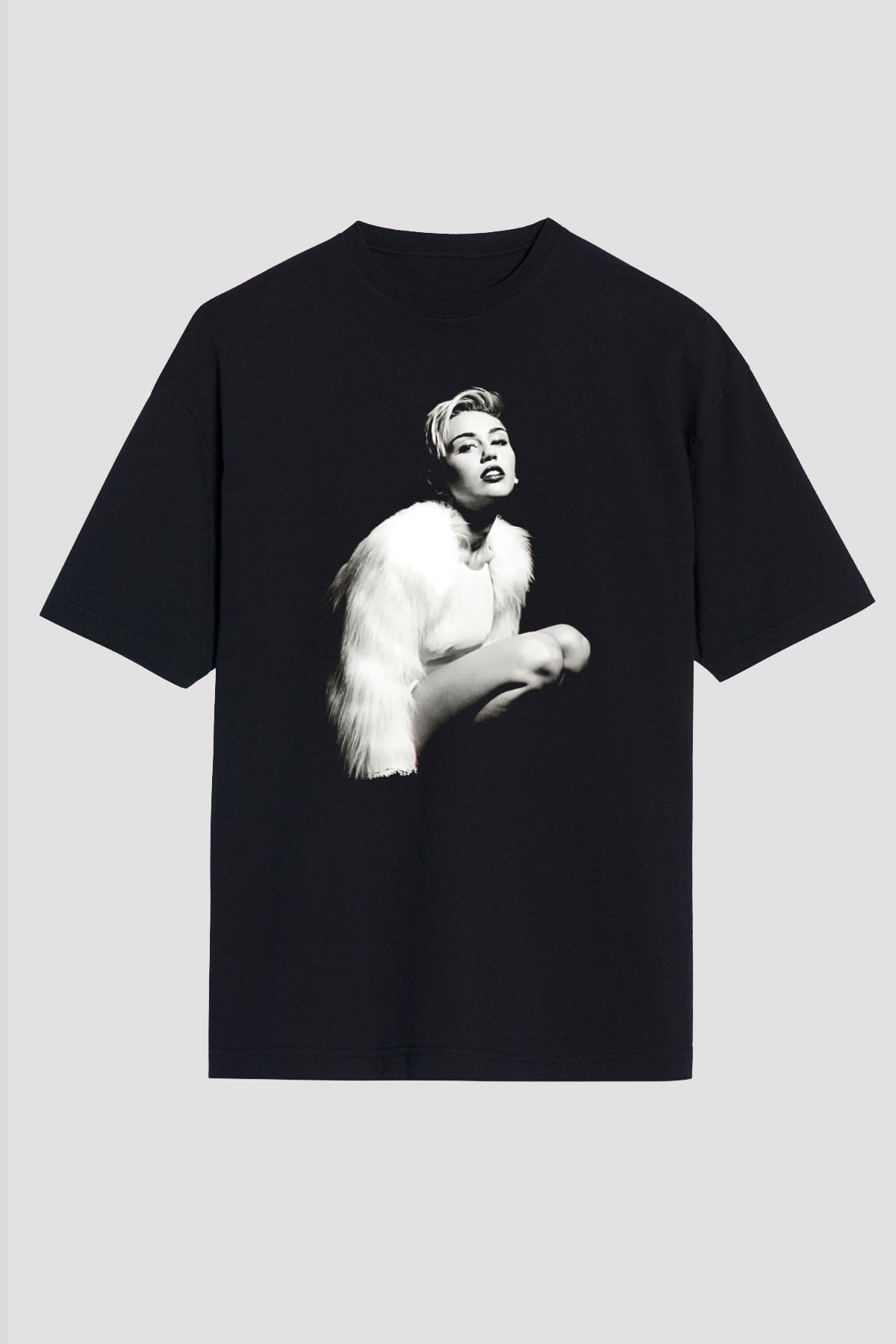 Miley Cyrus Baskılı Unisex Siyah Oversize Tişört - Tshirt