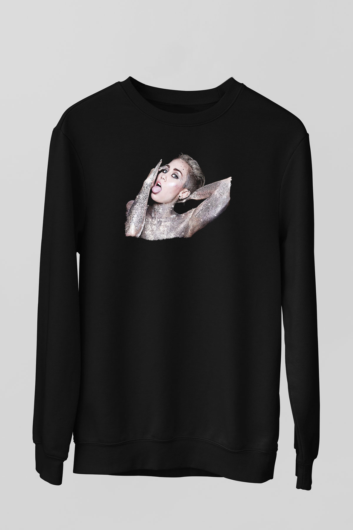 Miley Cyrus Baskılı Unisex Siyah Sweatshirt