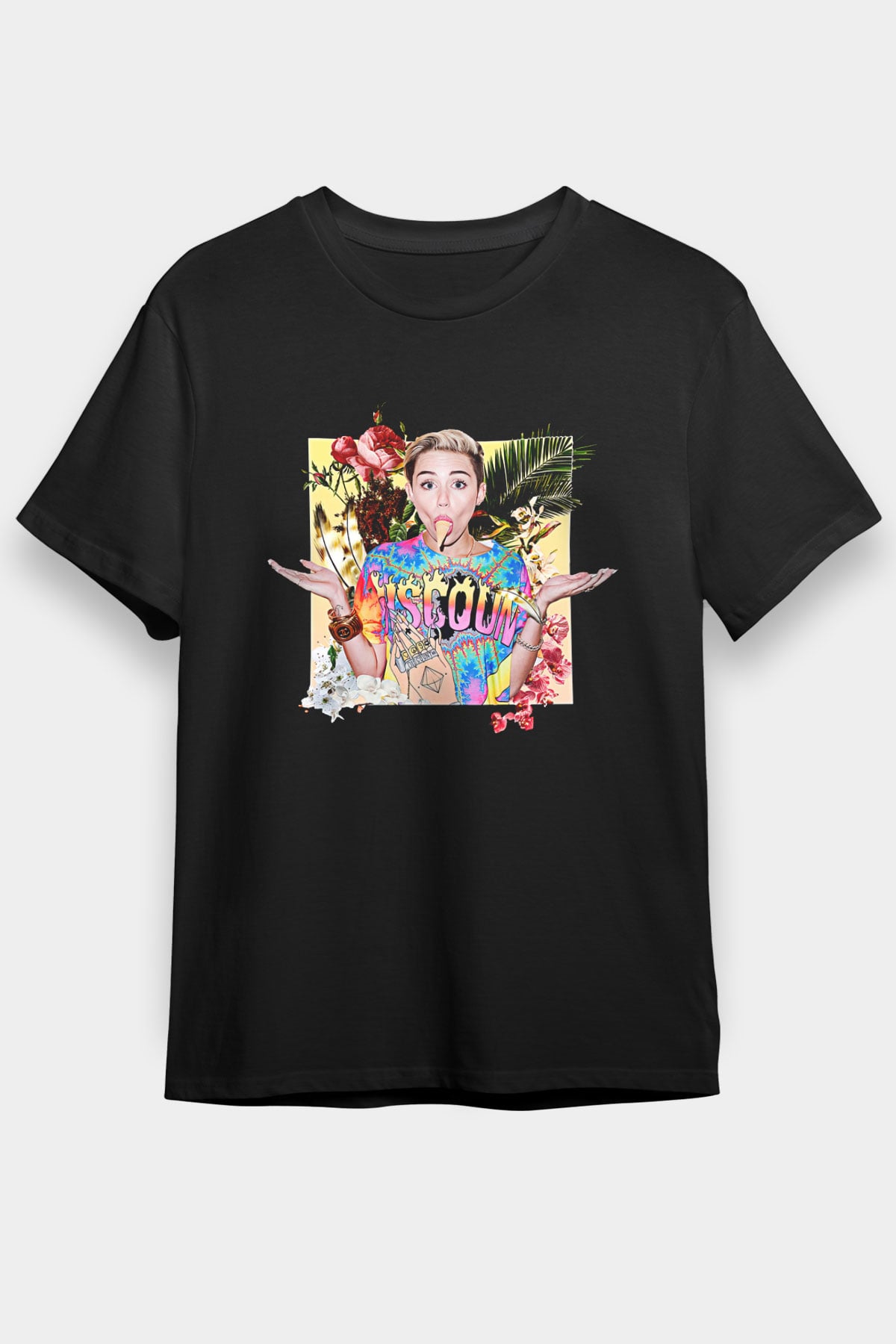 Miley Cyrus Baskılı Unisex Siyah Tişört - Tshirt