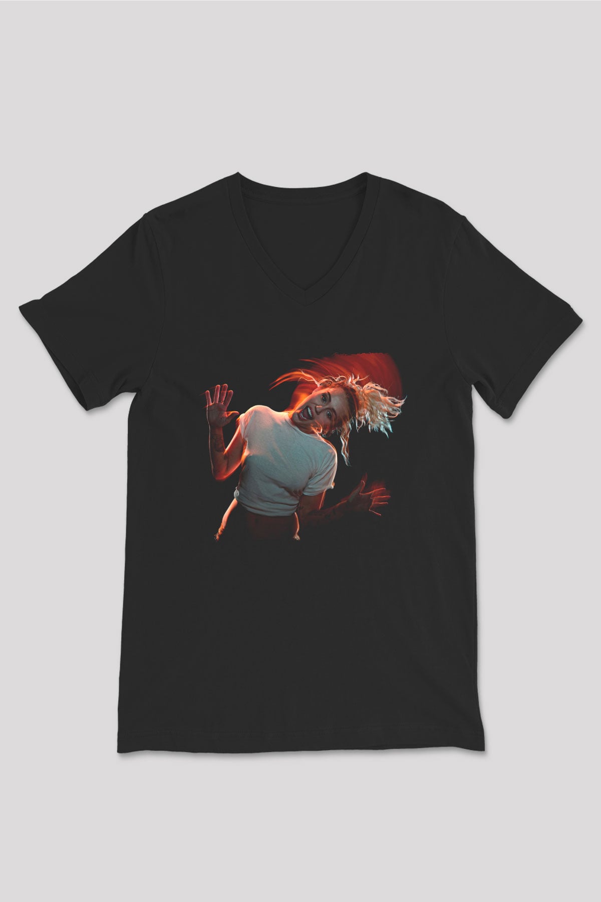 Miley Cyrus Baskılı Unisex Siyah V Yaka Tişört - Tshirt