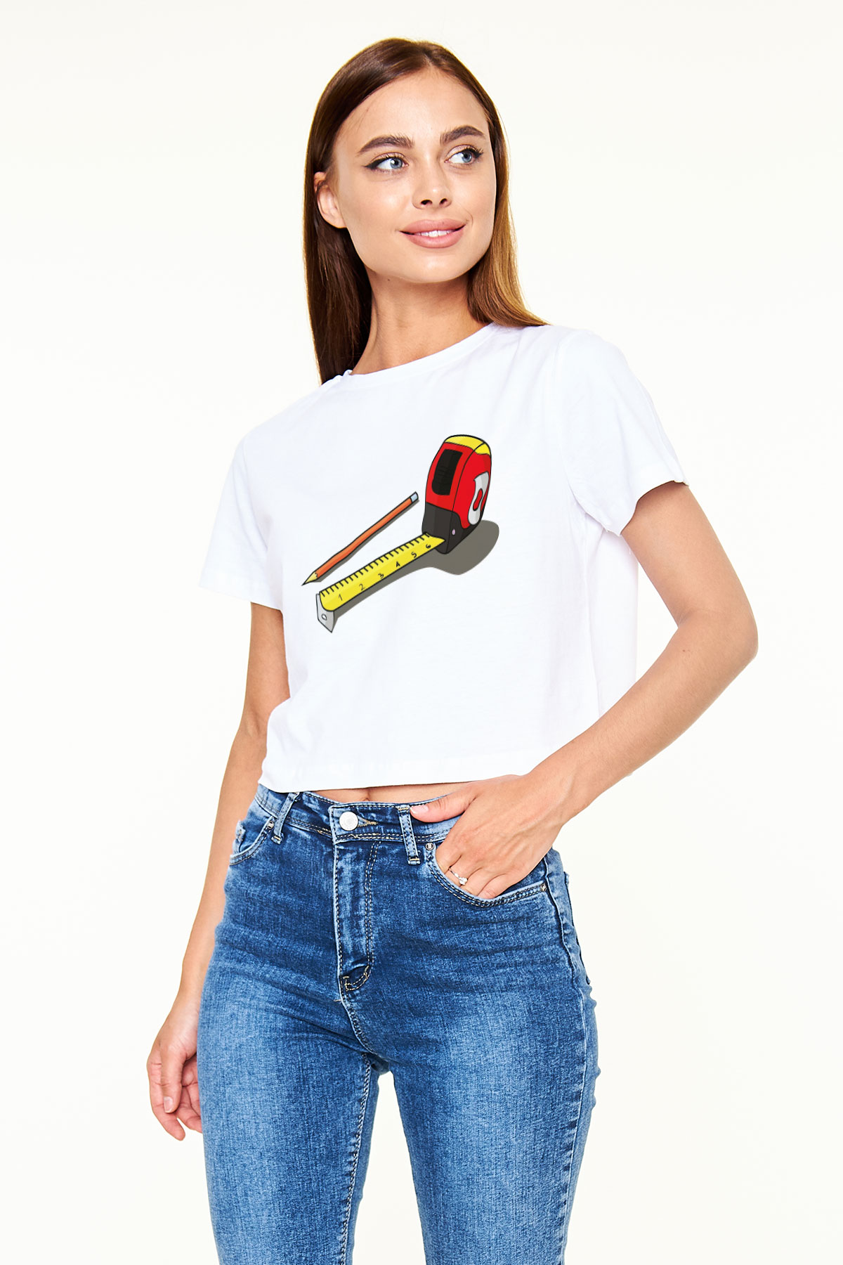 Mimar Beyaz Croptop Tişört