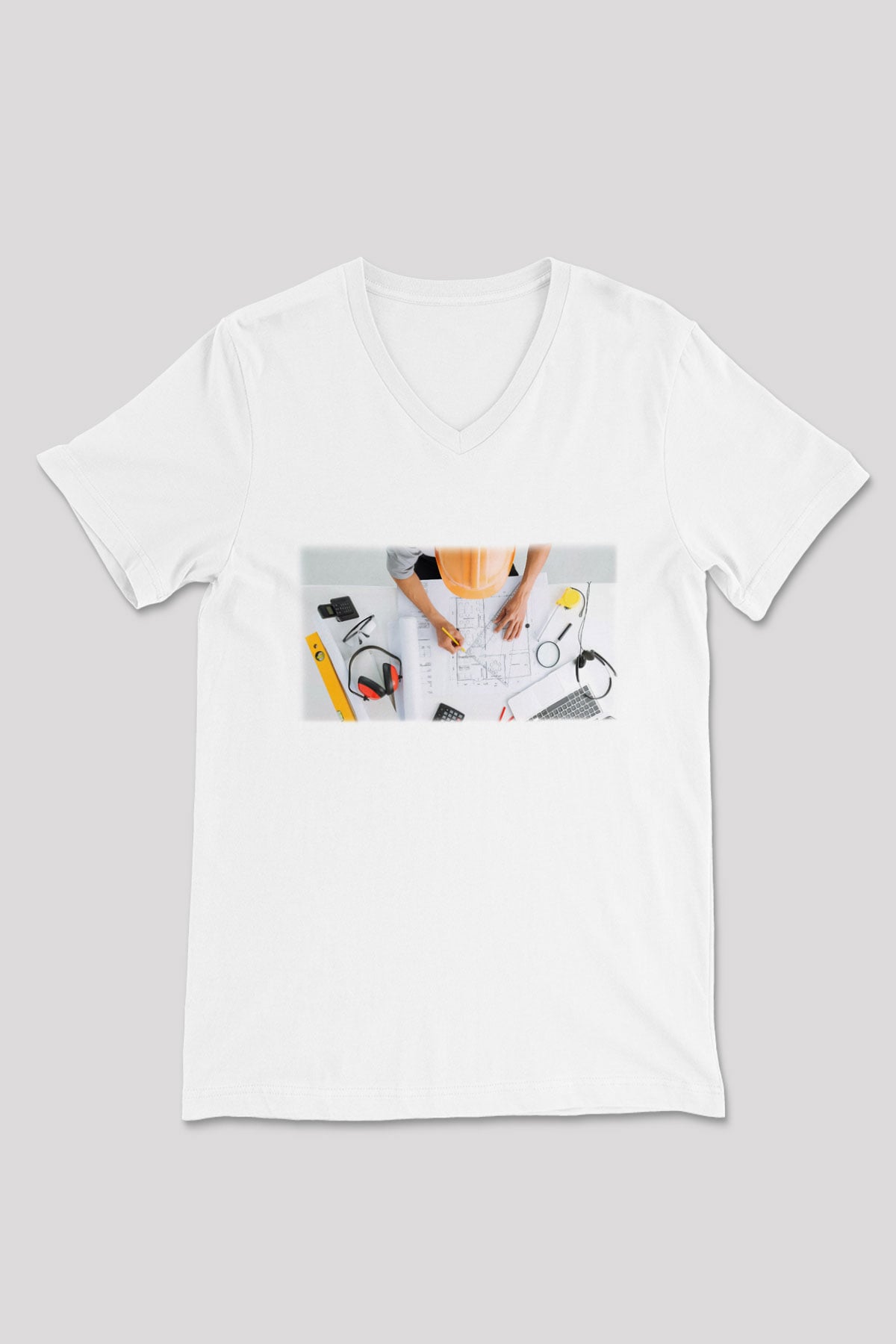 Mimar Beyaz Unisex V Yaka Tişört T-Shirt