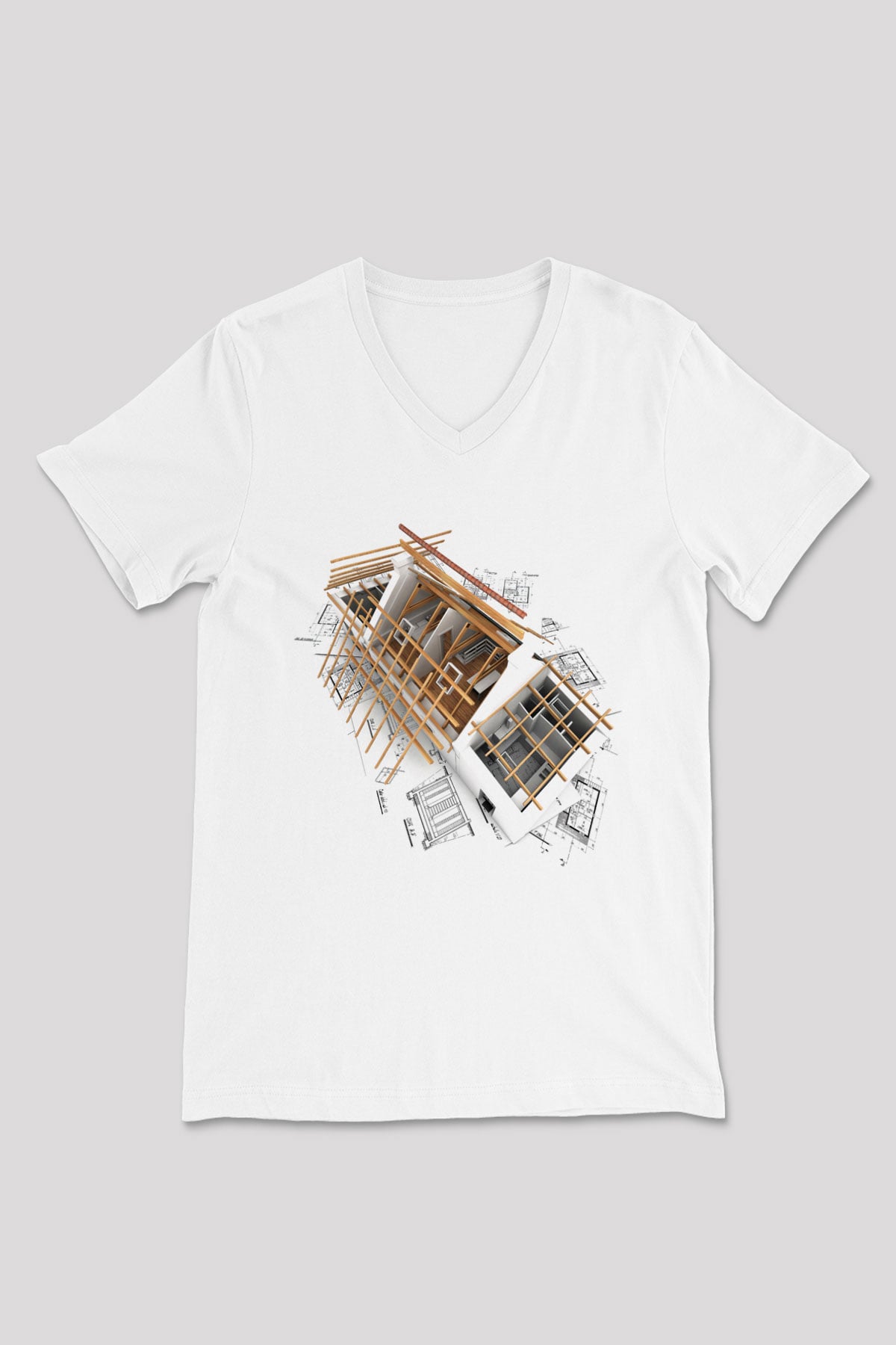 Mimar Beyaz Unisex V Yaka Tişört T-Shirt