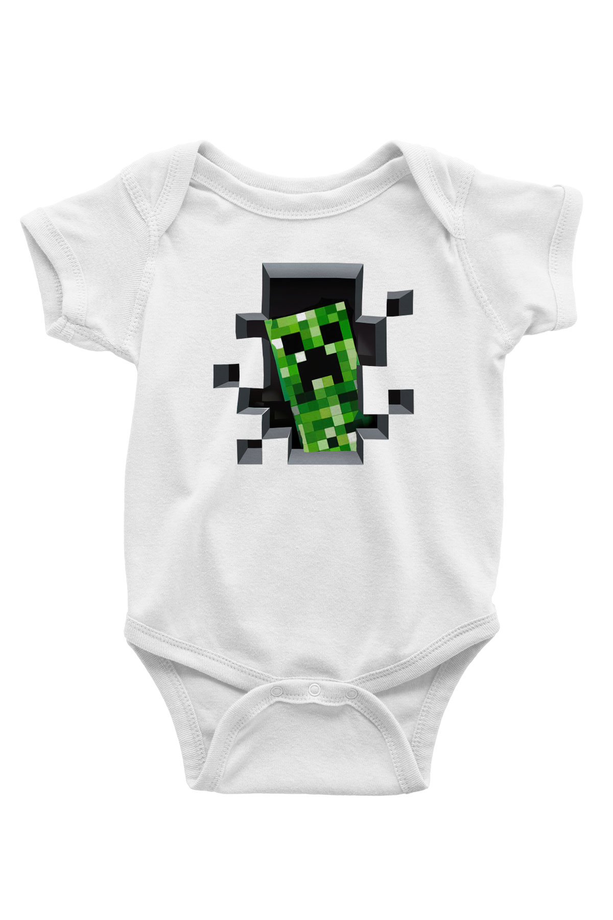 Minecraft Baskılı Beyaz Unisex Bebek Body - Zıbın