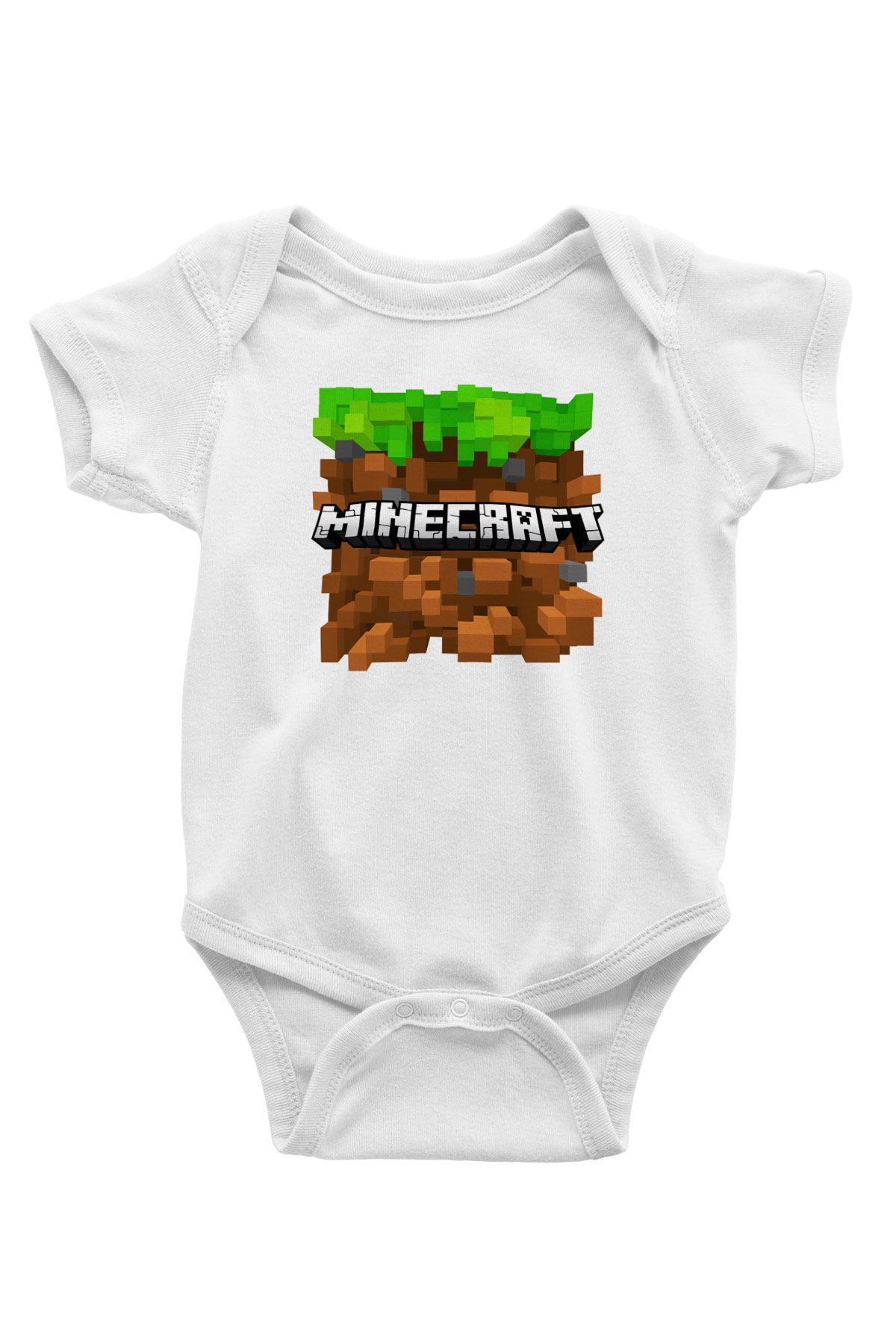 Minecraft Baskılı Beyaz Unisex Bebek Body - Zıbın
