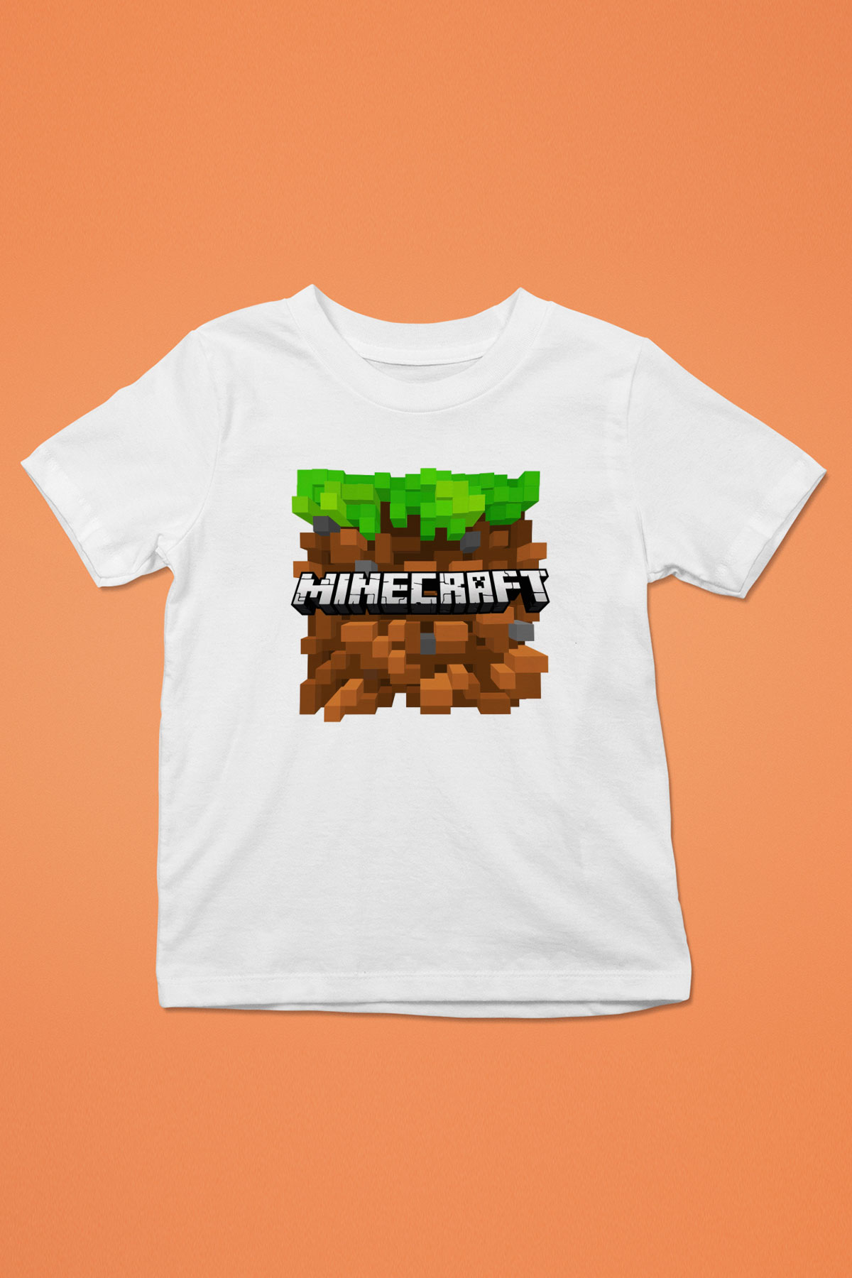 Minecraft Baskılı Beyaz Unisex Çocuk Tişört